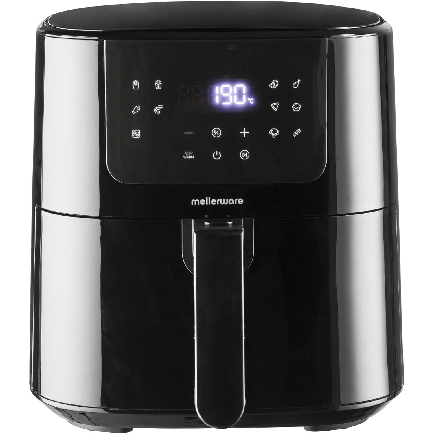 Mellerware - Freidora sin aceite Crunchy Plus 5.5L 1500W | 11 Menús Predefinidos | Capacidad para 3-5 raciones | Temporizador Programable | Pantalla para controlar la temperatura | Air Fryer 80-200º
