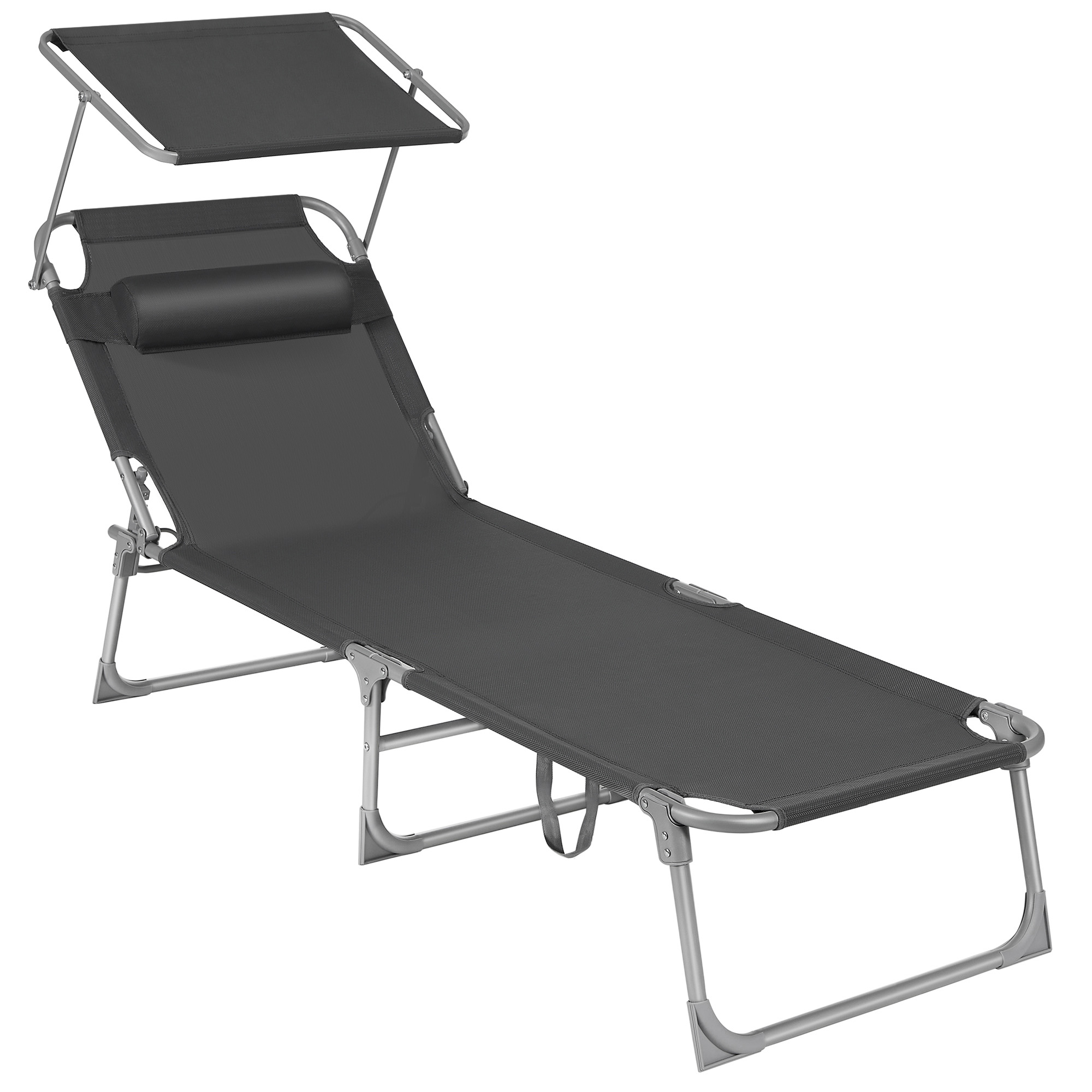 SONGMICS Tumbona, Tumbona Reclinable, 193 x 53 x 29 cm,Carga de 150 kg, con Reposacabezas de Protección Solar y Respaldo Reclinable, para Terraza, Piscina, Jardín, Azul/Gris Claro/Gris Oscuro/Color Topo/Negro/Rojo