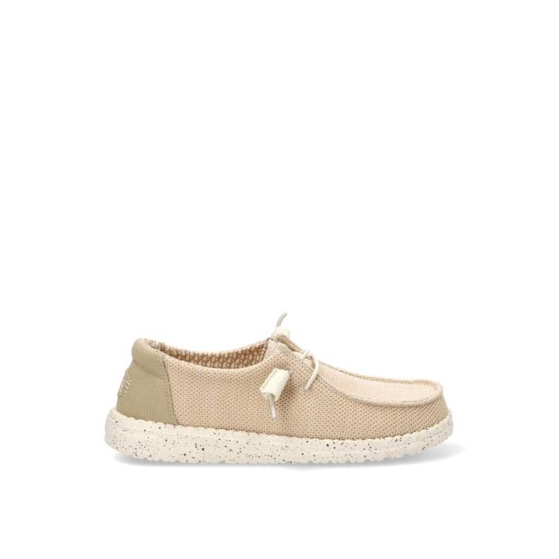 Nautico Kiova Mocasin Dude - Mujer - Suela Plana - Modelo Wendy Strech Mesh - Color Beige