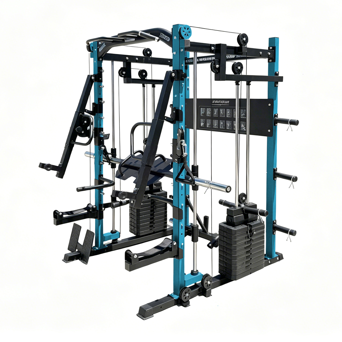 BEHUMAX - Multipower Rack Smith 800 estación de fuerza multifuncional con barra guiada y 98 kg en placas para entrenamiento completo