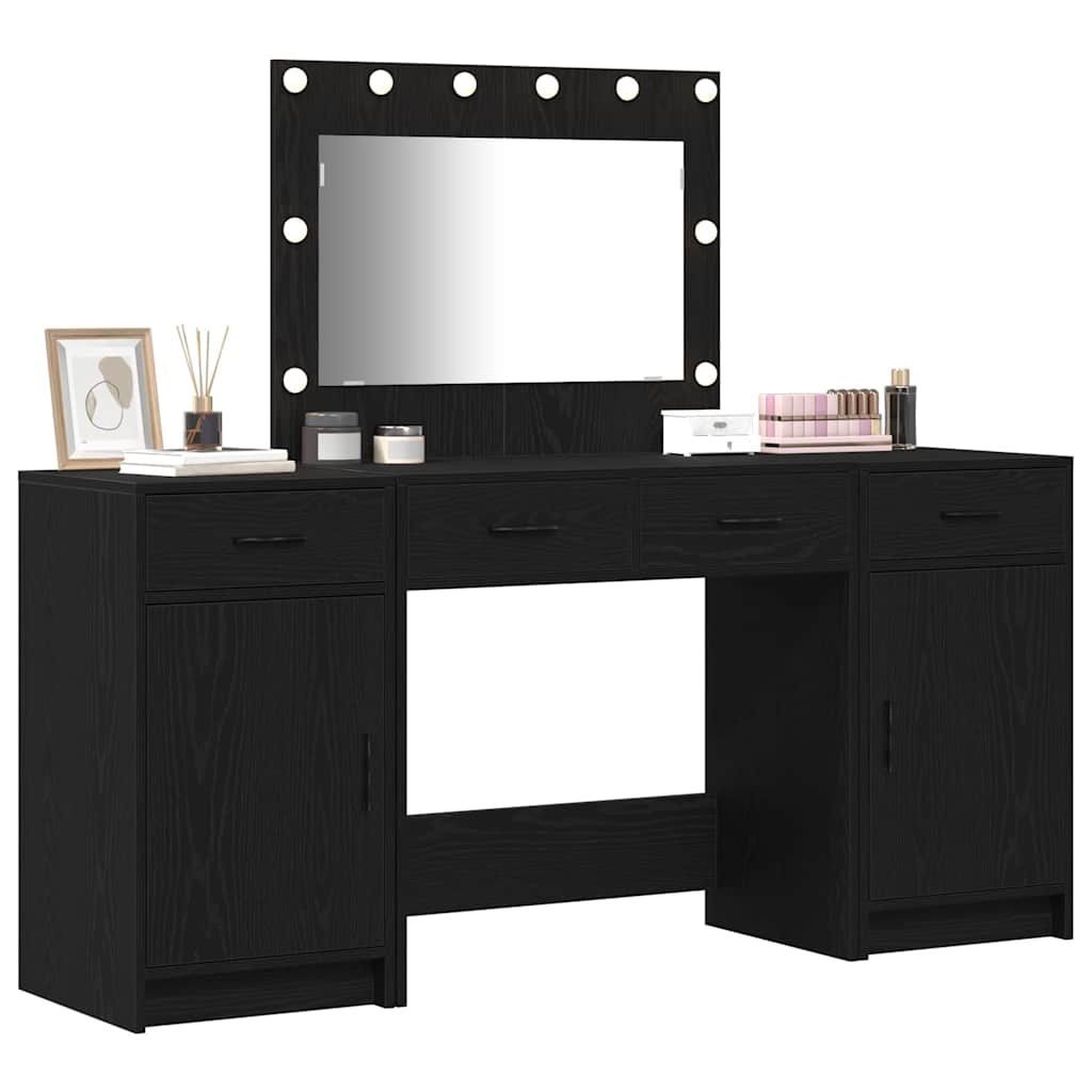vidaXL Mesa Tocador con cajón 3 pcs Negro Madera de ingeniería