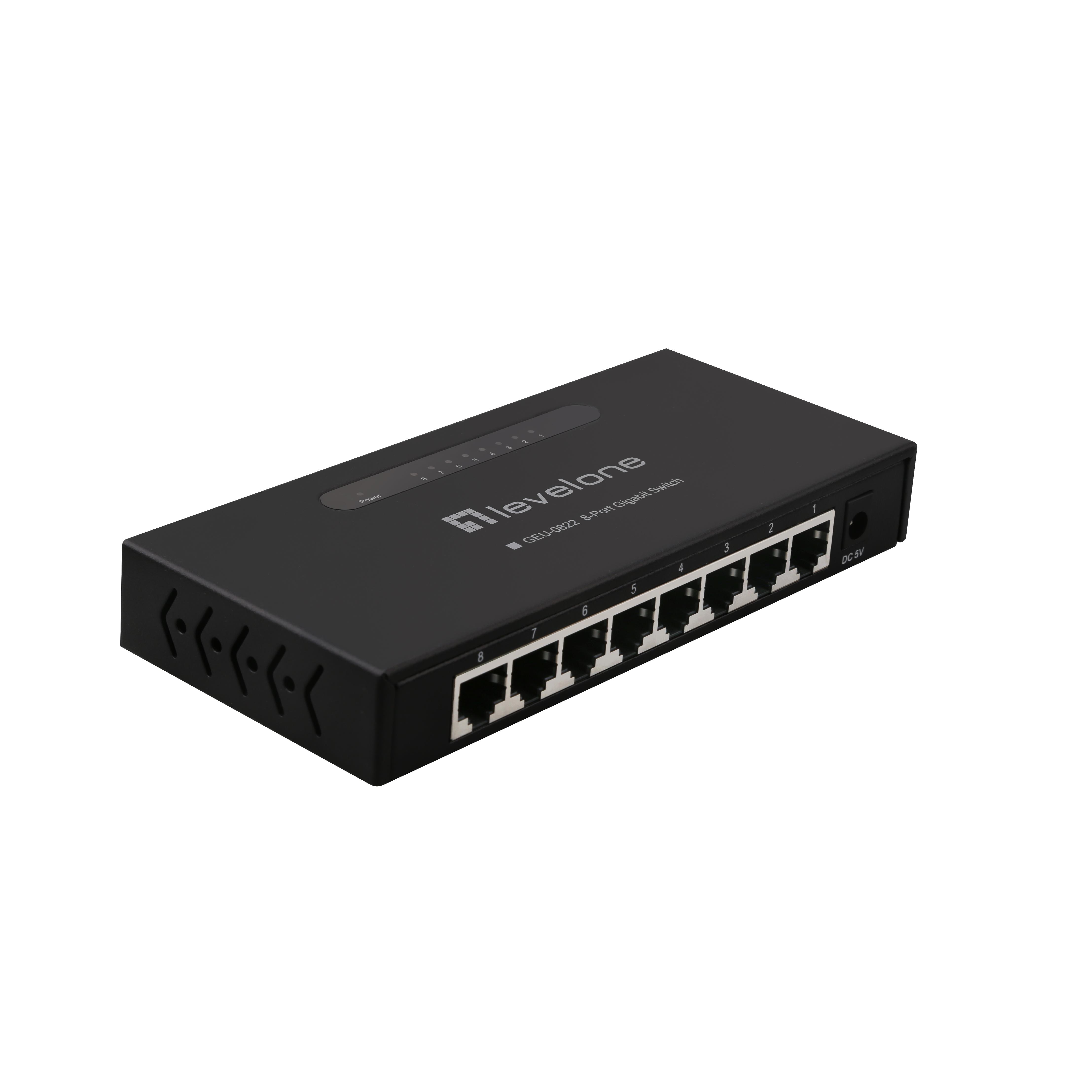 LEVEL ONE Swtich 8 Puertos Gigabit 8 puertos RJ-45 Negro GEU-0822