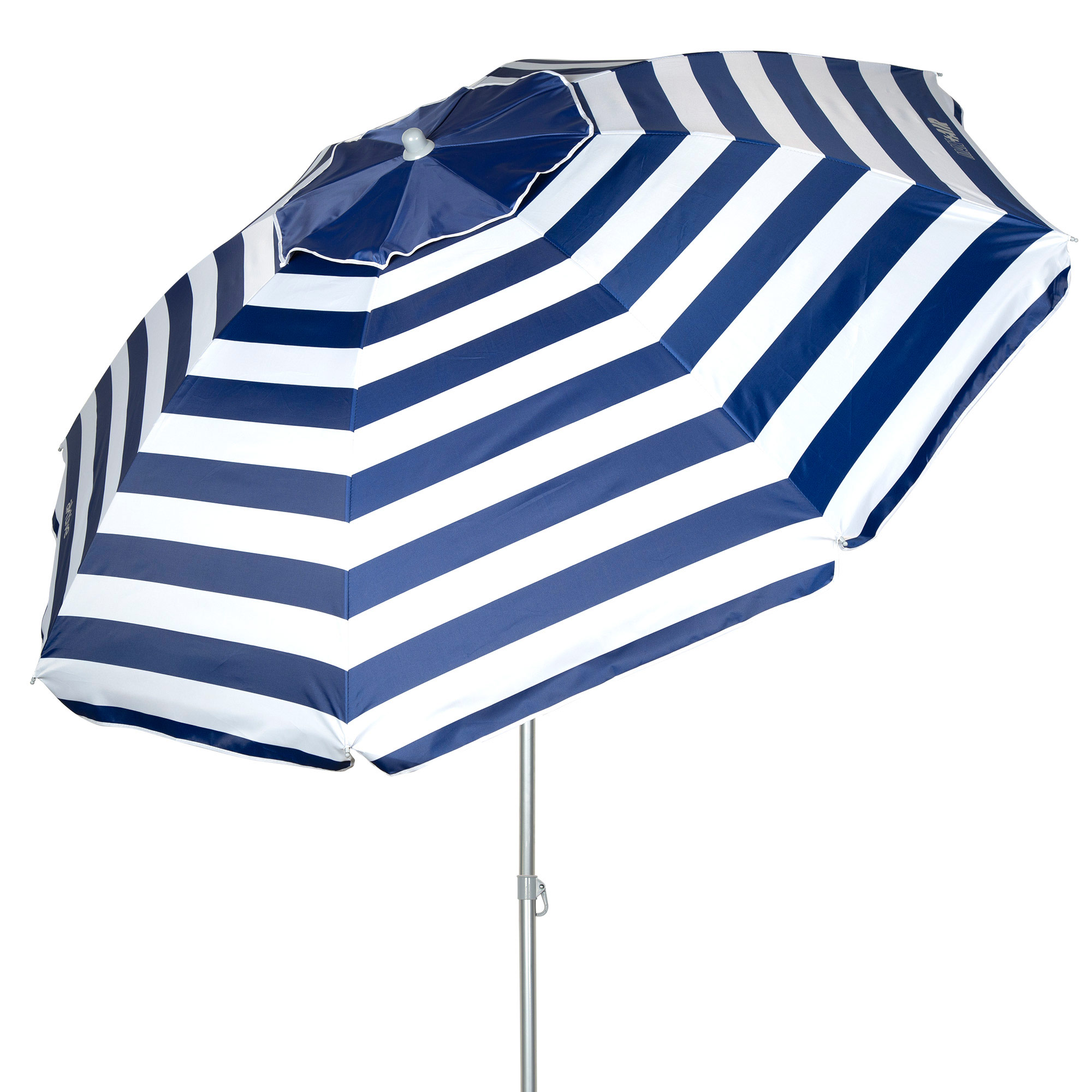 Aktive - Sombrilla de playa marinera antiviento_ protección UV50 con revestimiento plateado_ mástil de metal 28/32 mm_ sistema de inclinación_ 8 varillas de fibra de vidrio_ ventilación Max+Air y funda de transporte_ ideal para playa y piscina
