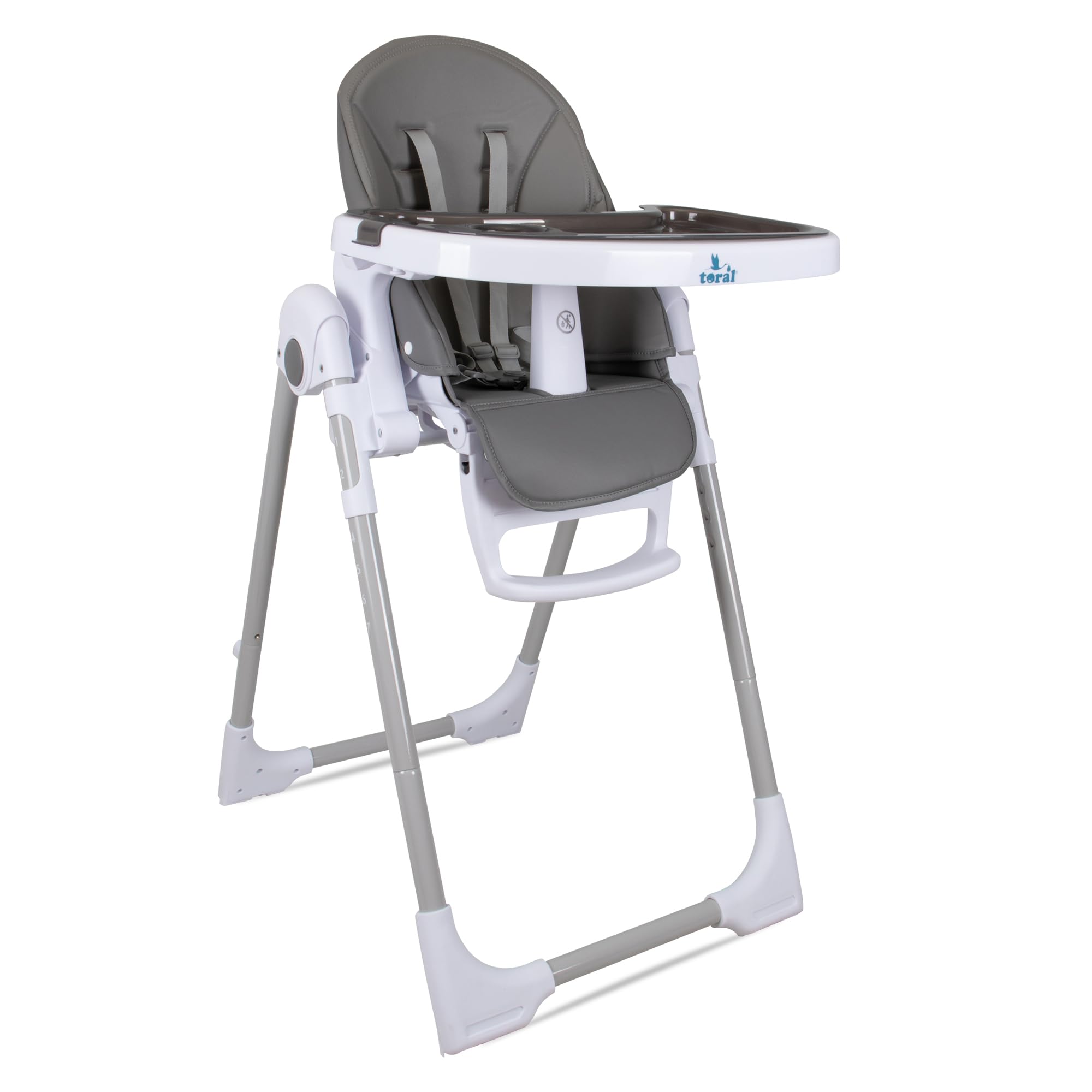 TORAL Trona Bebe Evolutiva - Plegable, Reclinable y Segura - Trona Bebe con Altura y Reposapiés Ajustables - Bandeja Extraíble y Fácil de Limpiar - Trona Portatil Bebe Color Gris