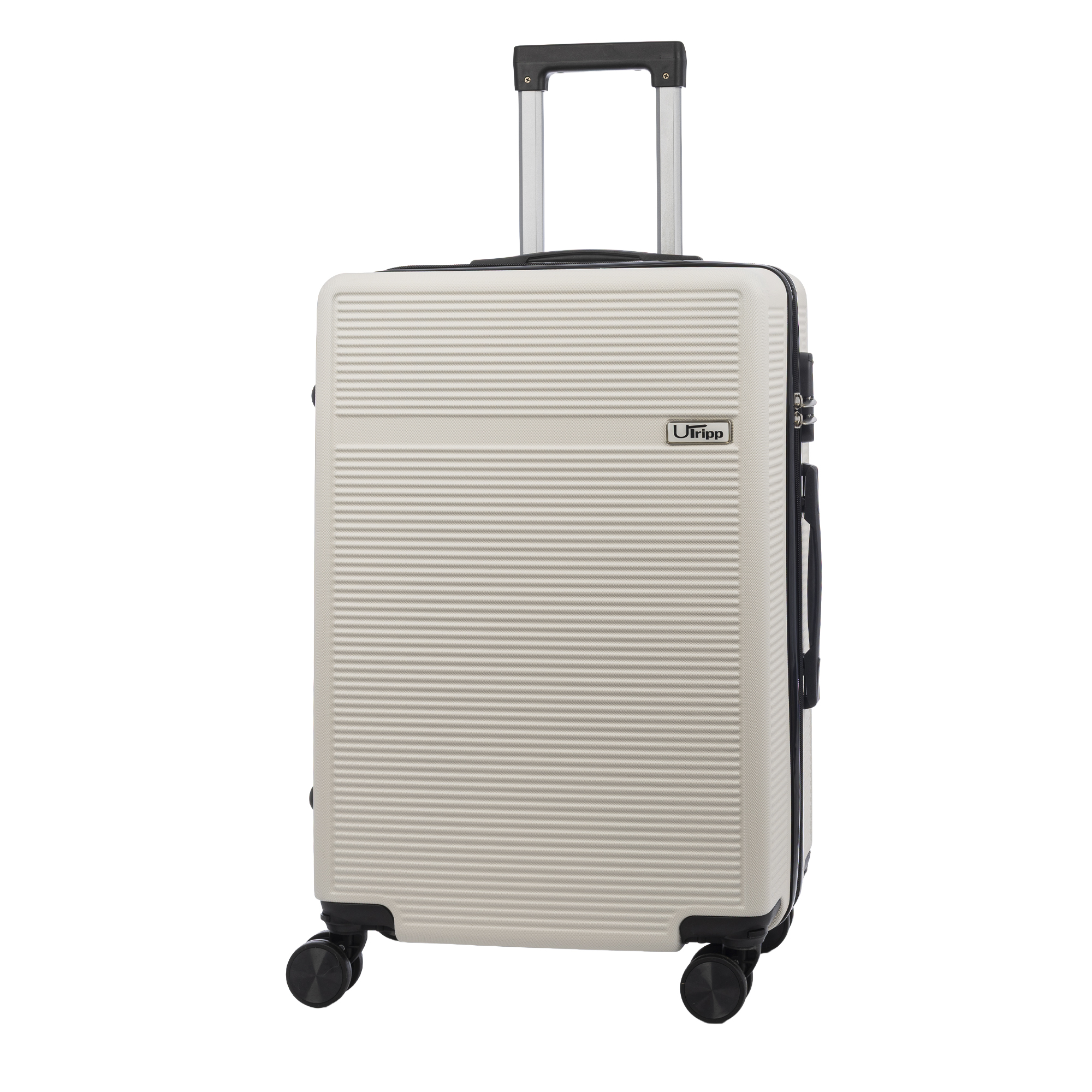 Maleta trolley en material ligero de ABS de alta resistencia. Cerradura numérica y 4 ruedas dobles extraíbles y giratorias 360°.