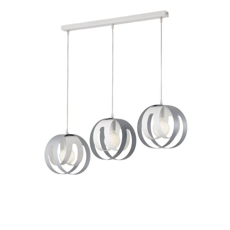 Tobias Lámpara colgante con florón rectangular y difusores cortados a láser en hierro lacado blanco y gris con cable eléctrico orientable 3 luces - Belight