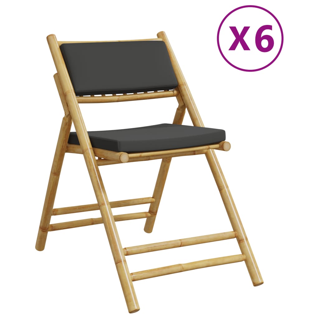 vidaXL Sillas de bistro plegables con cojines 6 uds bambú gris oscuro