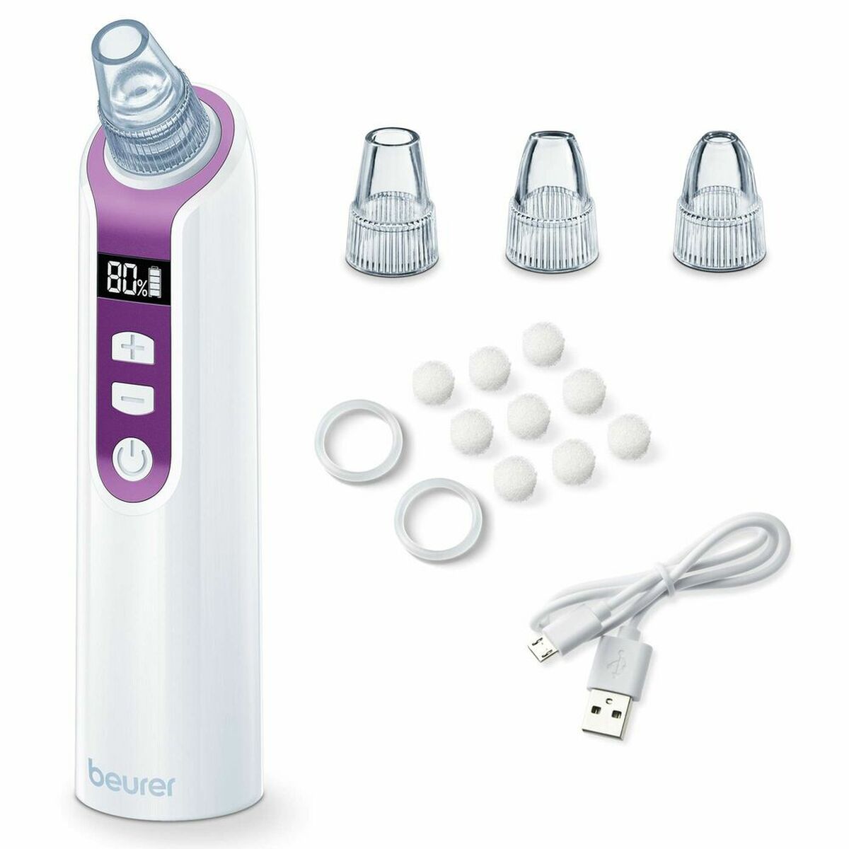 Beurer Aspirador de Poros Facial Fc41 Blanco Con Pantalla Lcd y Batería Recargable 900 Mah