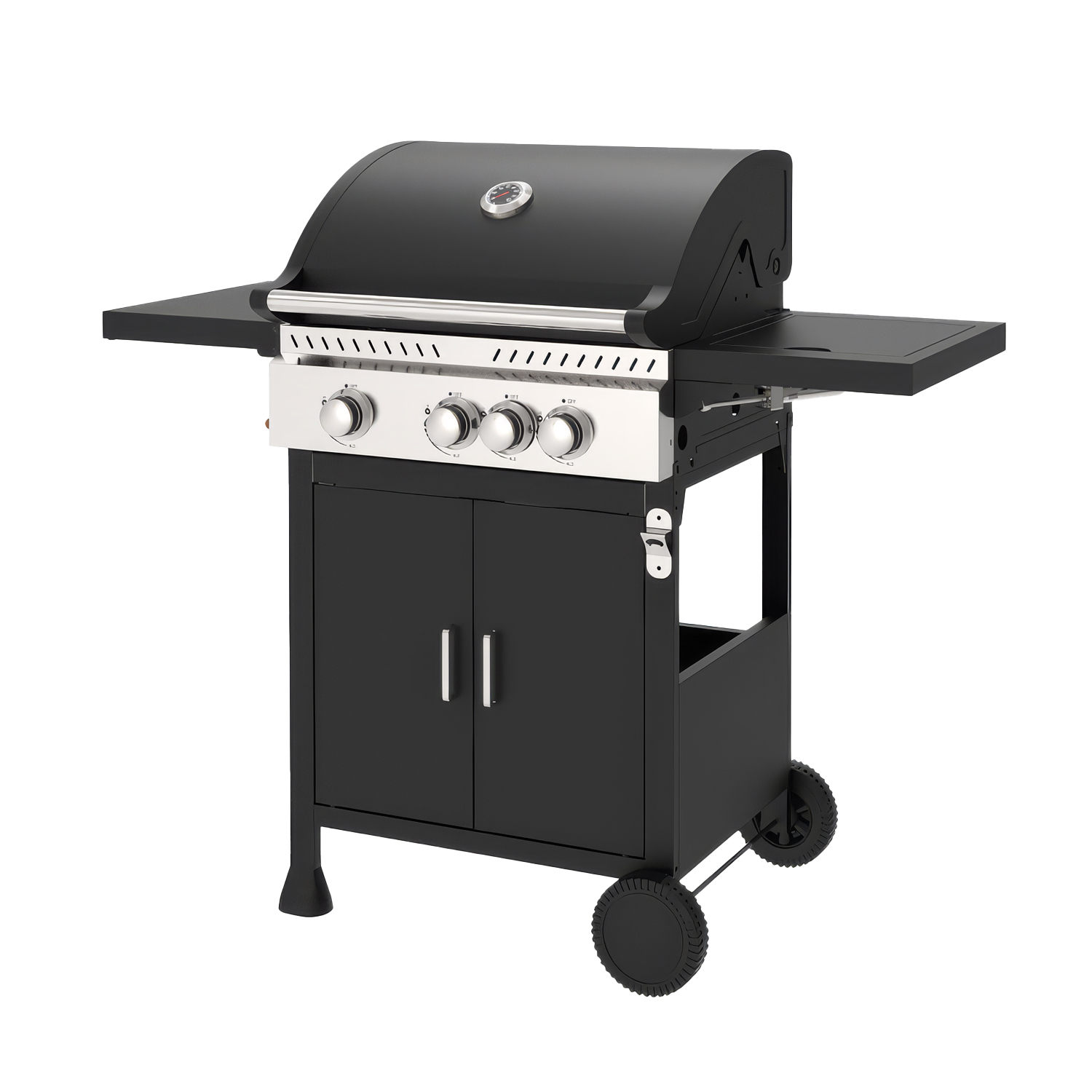 Barbacoa de gas para exteriores con 11,5 kW de potencia, compatible con butano y propano, 3 quemadores principales más 1 lateral.