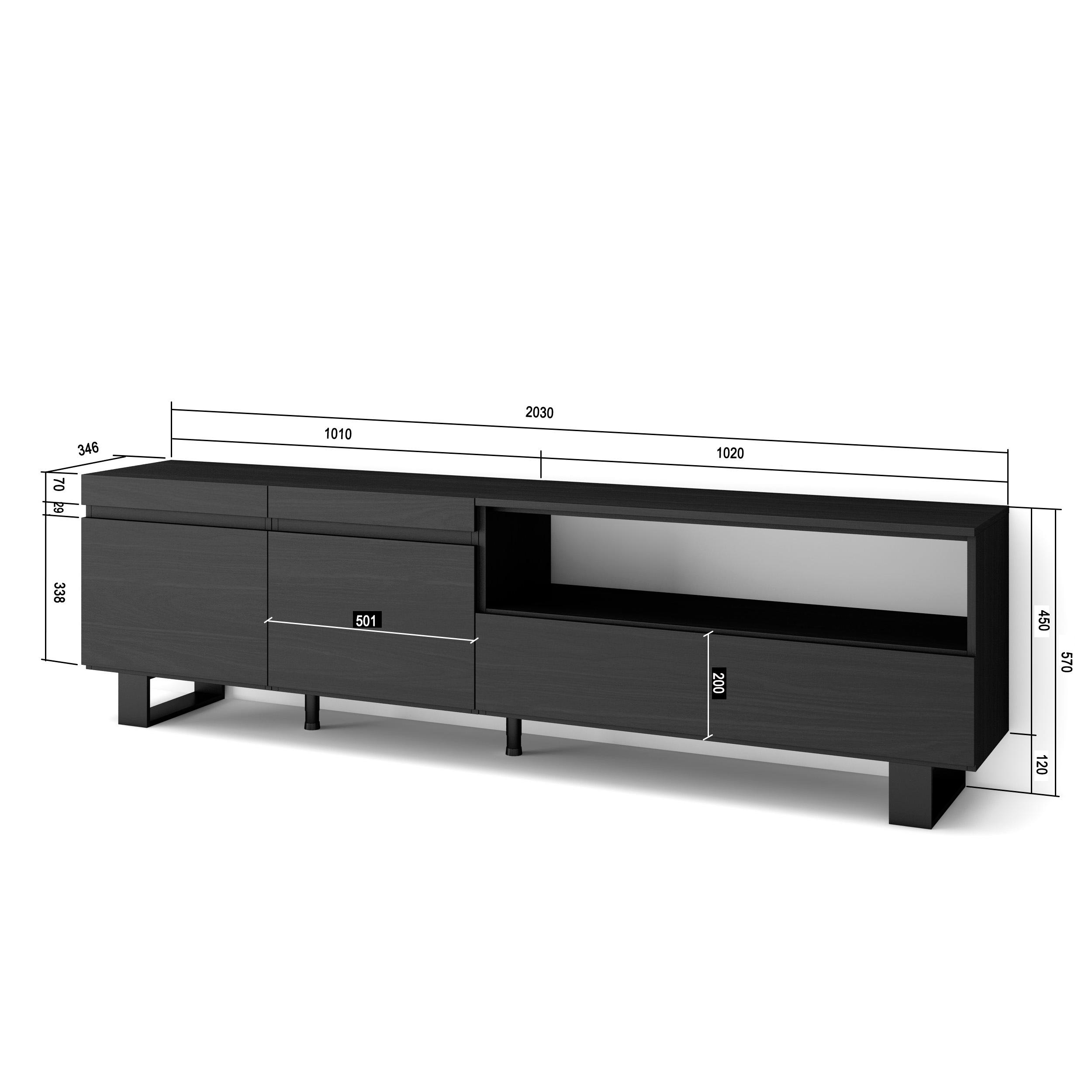 Skraut Home, Mueble de Televisión en melamina de alta calidad, 3 Puertas, 203x35x57cm, Ideal para Dispositivos Electrónicos, Estilo Moderno Elegante