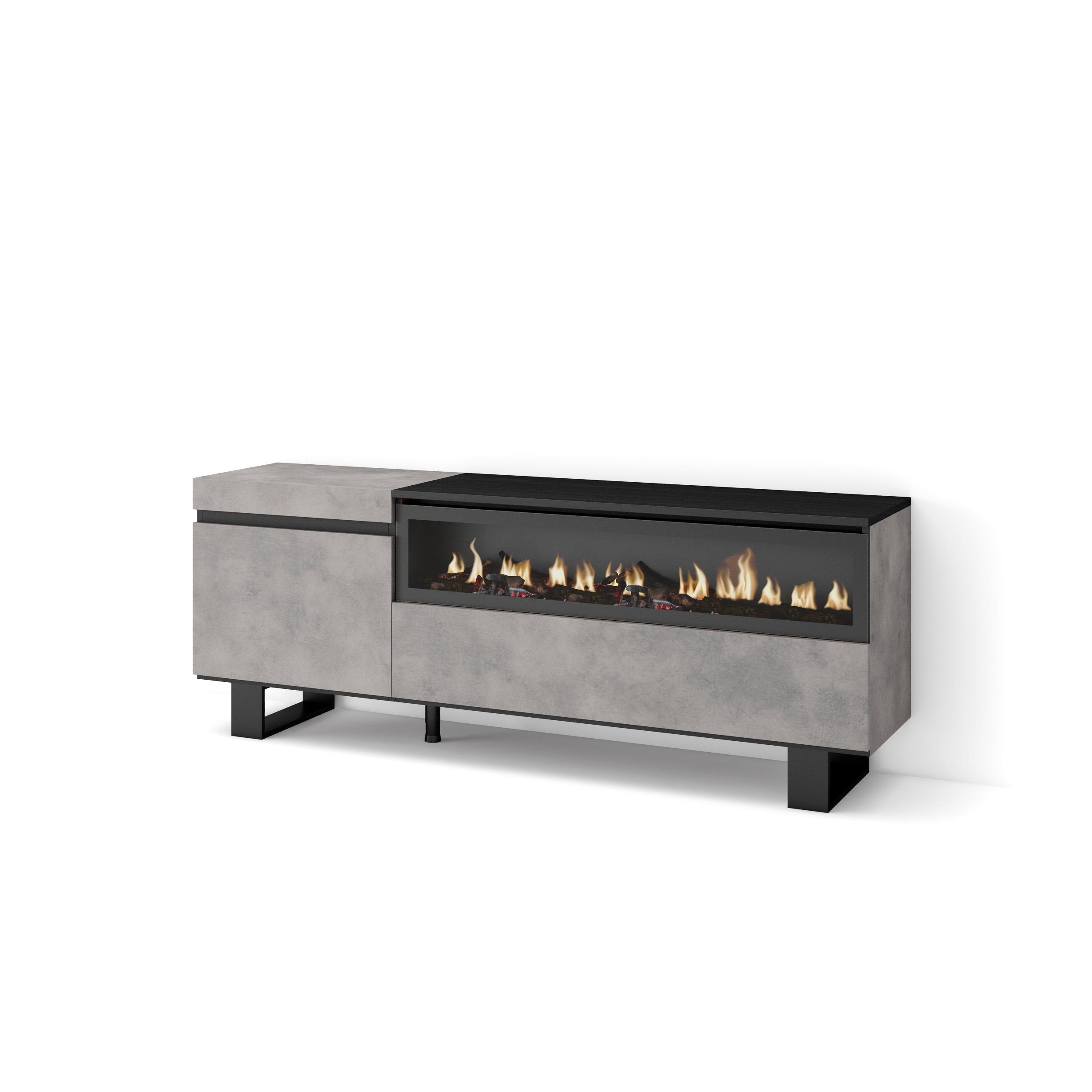 Skraut Home, Mueble de Televisión, Fuego led efecto 3d, Veteado de madera, Tacto poroso, Estilo Moderno Elegante, 153x35x57cm
