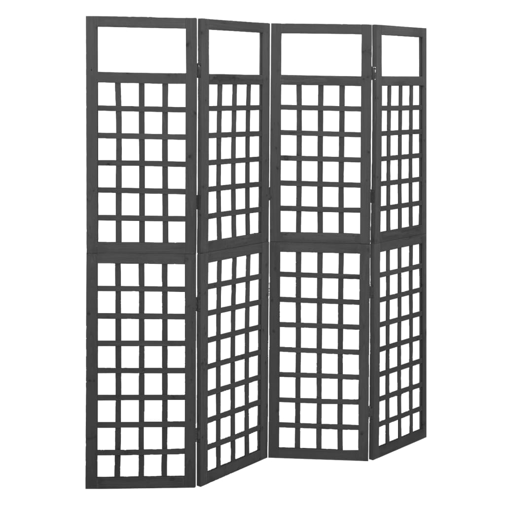 vidaXL Biombo/Enrejado de 4 paneles madera de abeto 161x180 cm en color Negro/Marrón/Gris