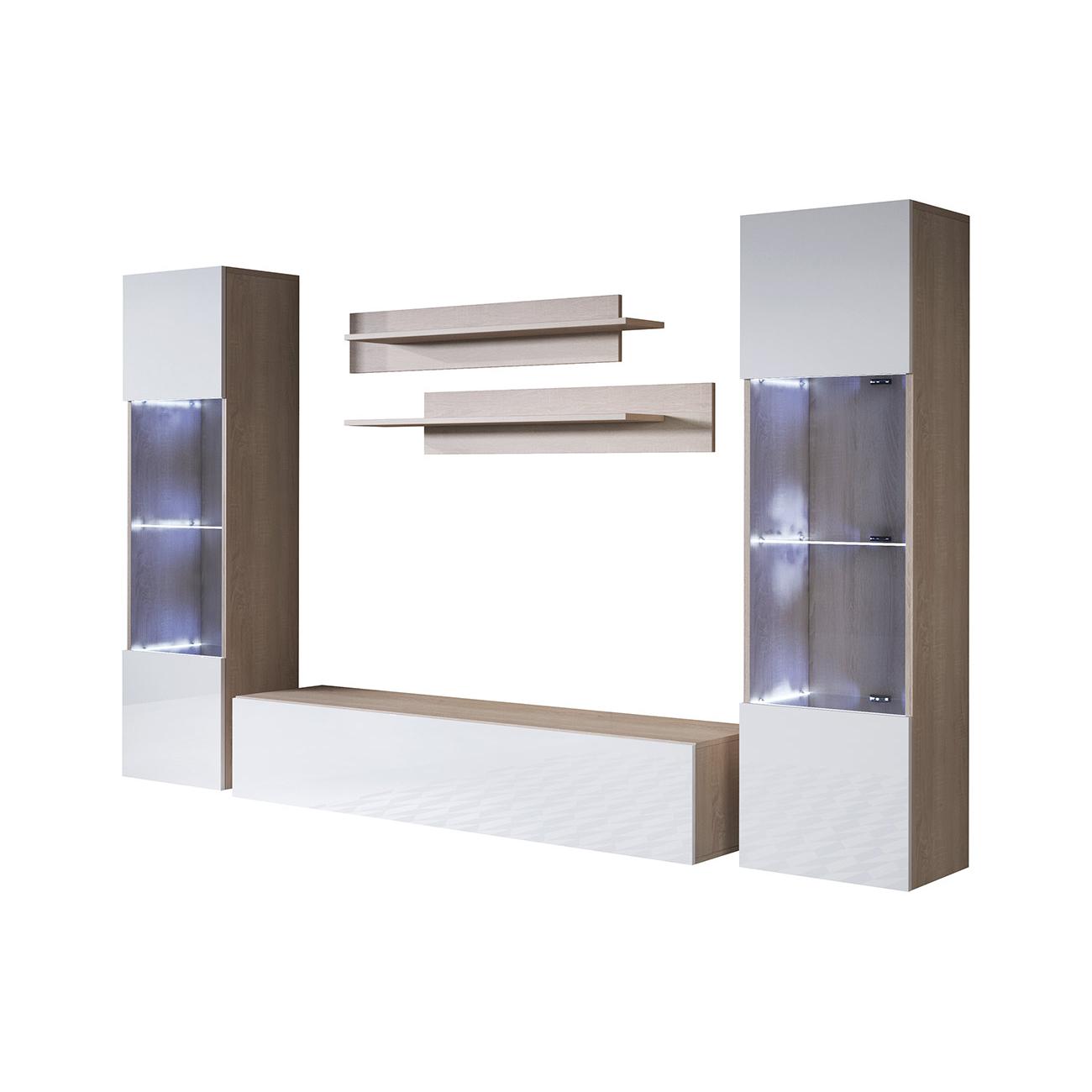 MB Muebles Bonitos - Conjunto Mueble de Salón con Vitrina, LED, Ancho 260cm, Más Colores, Modelo Luke 9