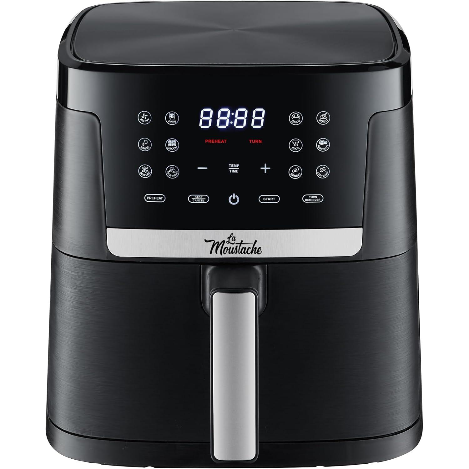 LA MOUSTACHE Freidora de Aire 1800W de 7L, GRATIS E-book de Recetas (Negro)