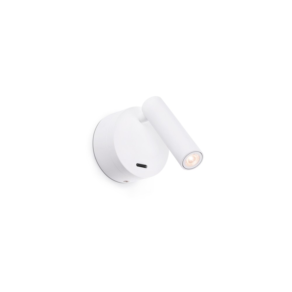 Faro Barcelona - Aplique de pared con brazo LED integrado, 3 W - Metal pintado, dormitorio, 95 lm, 3000 K - Blanco