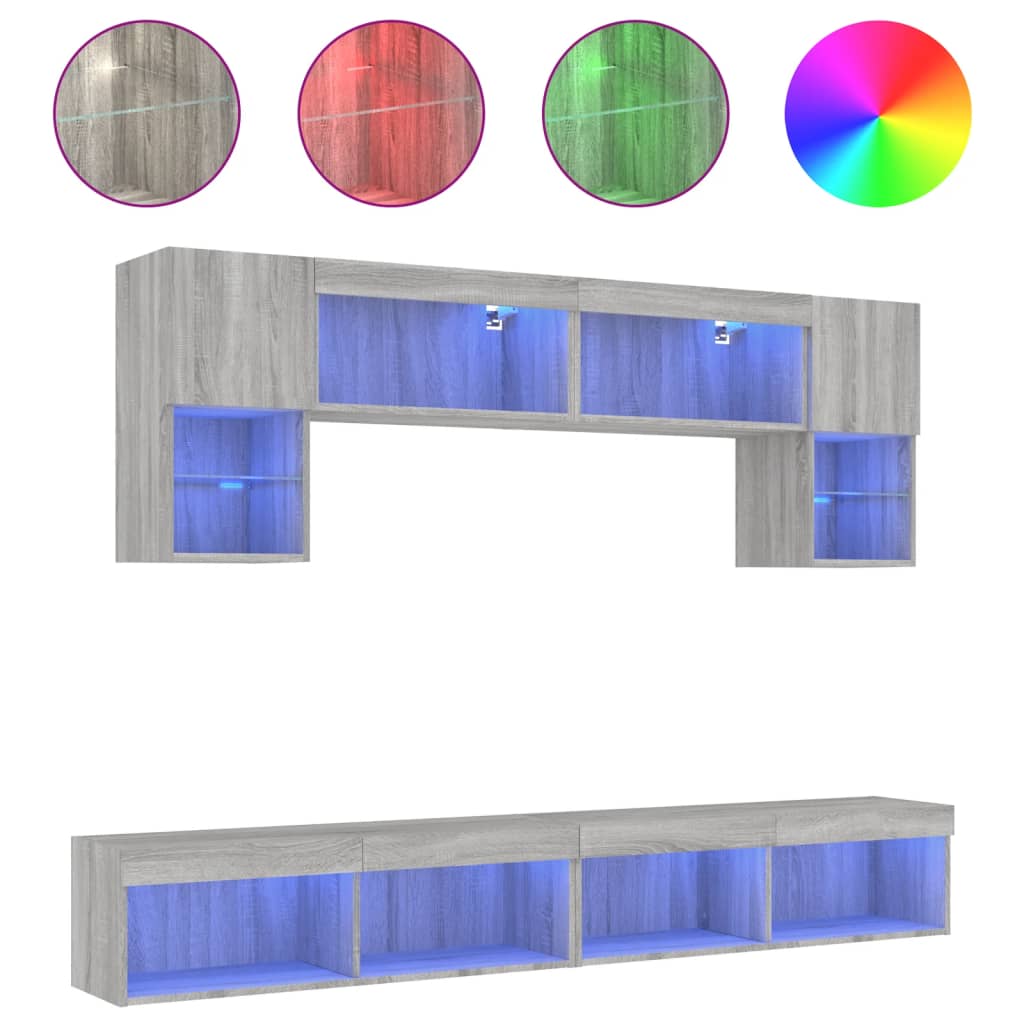 Vidaxl Muebles de TV de Pared con LED 6 Piezas Madera de Ingeniería