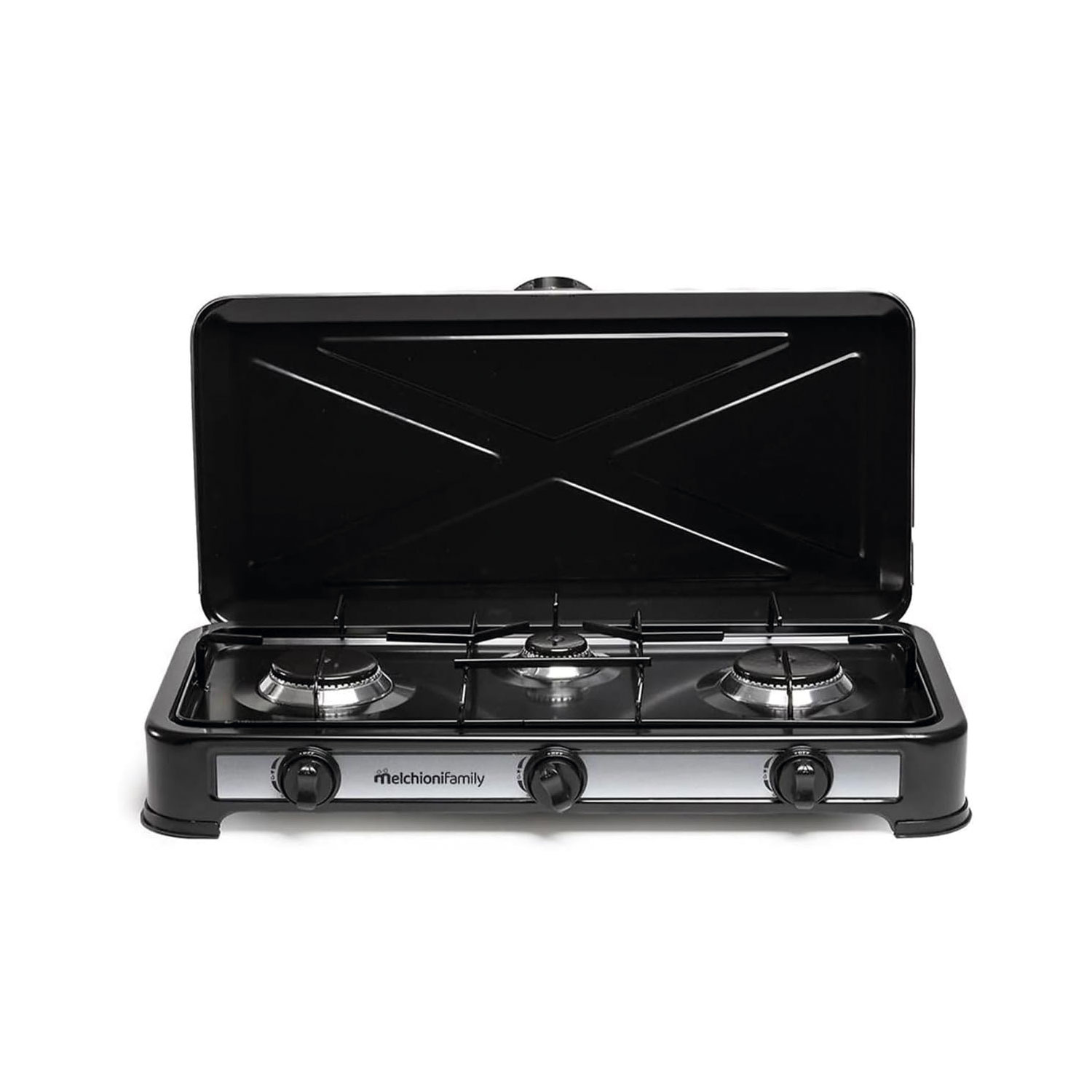 Hornillo a Gas Portátil Melchioni Family Minerva con 2 Quemadores, Encendido Fácil y Control de Llama, Acero Enamelado, para Uso Exterior