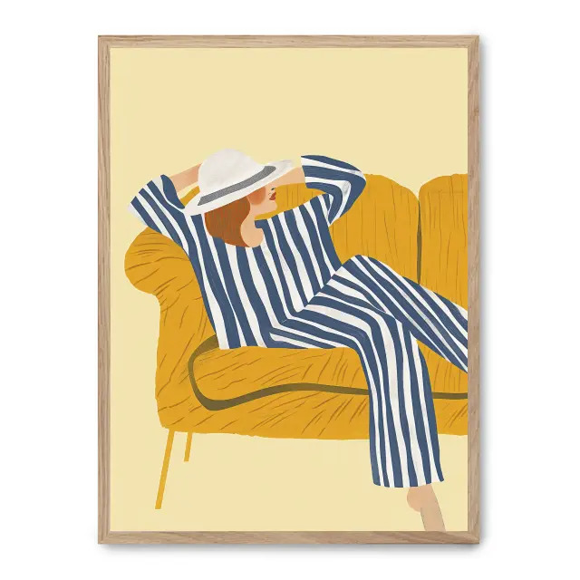 Cuadro summer relax ii 30x40cm, Póster impreso en papel de primera calidad de 180gr, montado sobre marco de madera MDF acabado roble., Arte - Pinturas