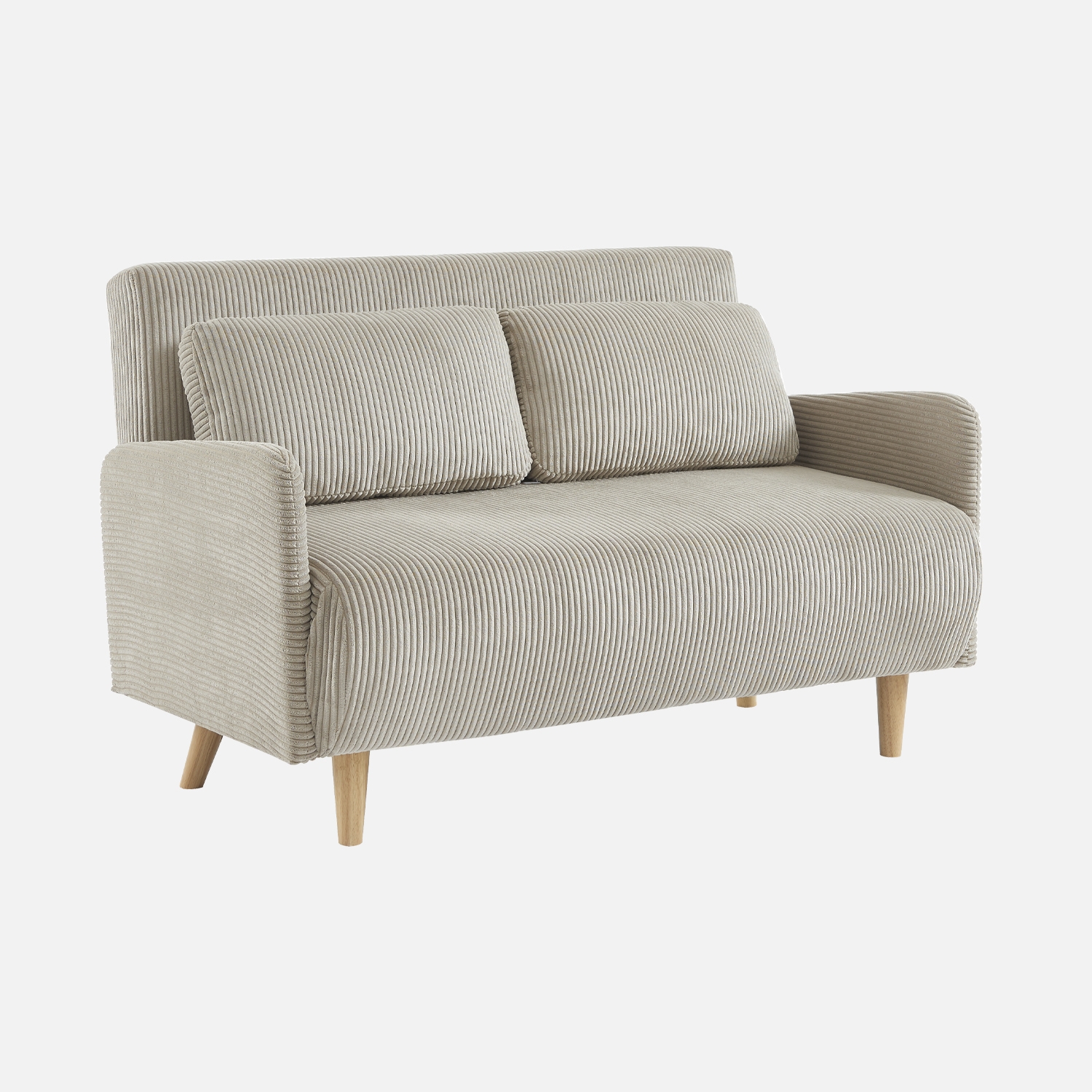 sweeek - Sofá cama de pana con patas de madera,  2 plazas , Panam pana , 131x75x81