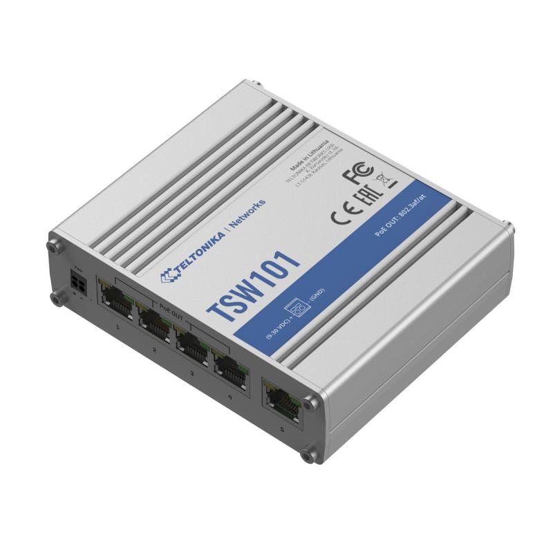 Teltonika Tsw101 Conmutador Poe+ automotriz, 5 puertos GE (4 puertos Poe+)
