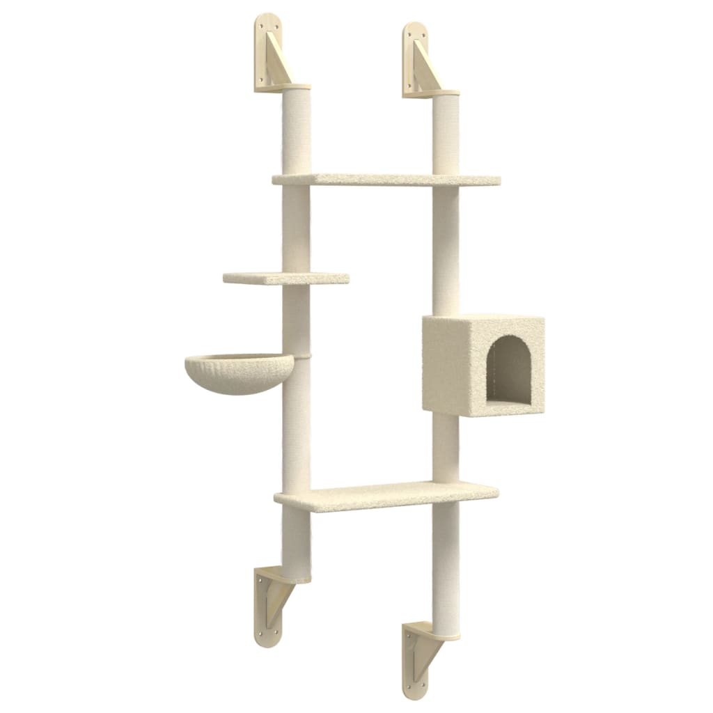vidaXL Árbol rascador para gatos de pared 180 cm Color Crema,  Gris claro,  Gris oscuro y mas