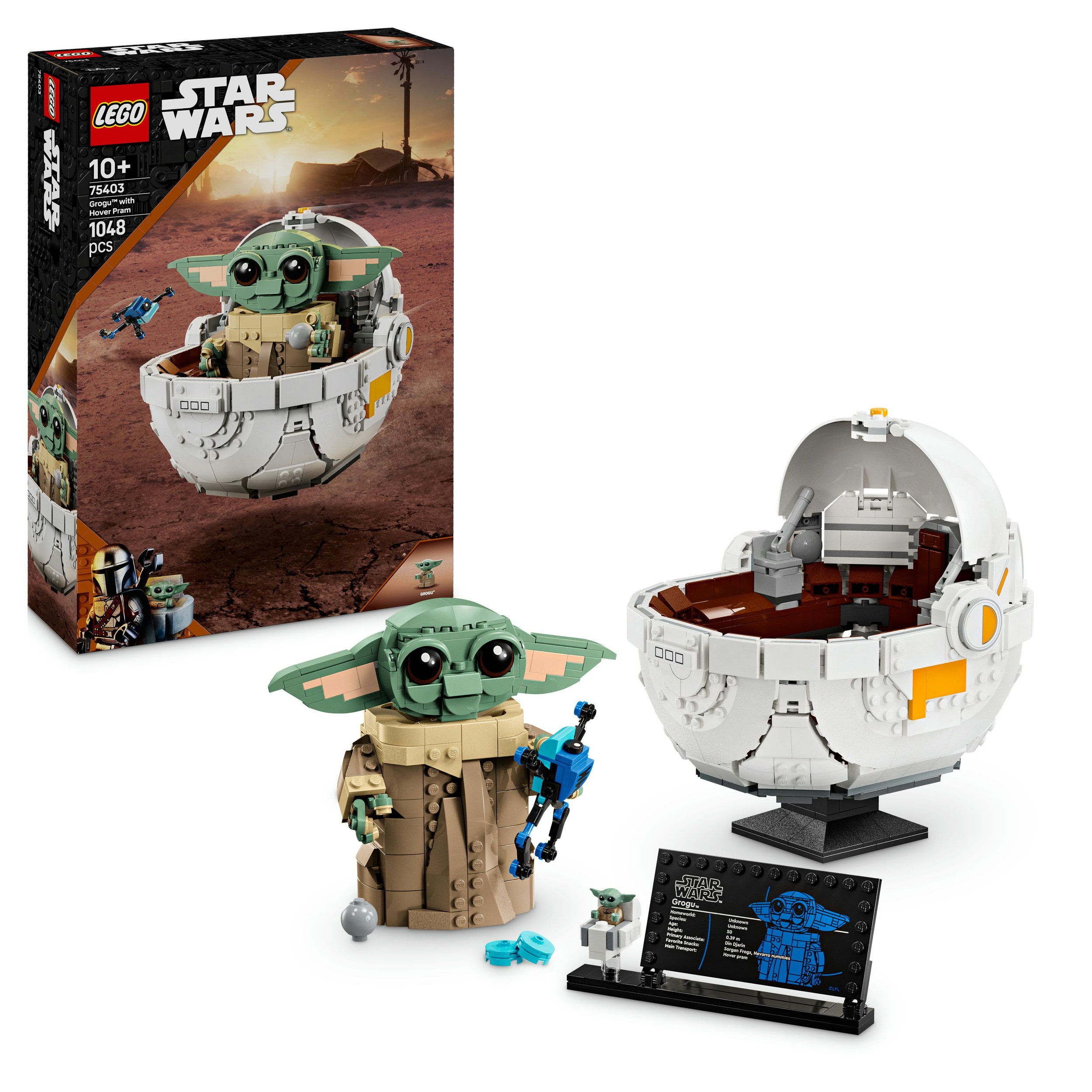 LEGO 75403 Star Wars Grogu con Aerocuna, Figura Articulada de Baby Yoda de Juguete y Minifigura, Ideal para Revivir Aventuras Galácticas