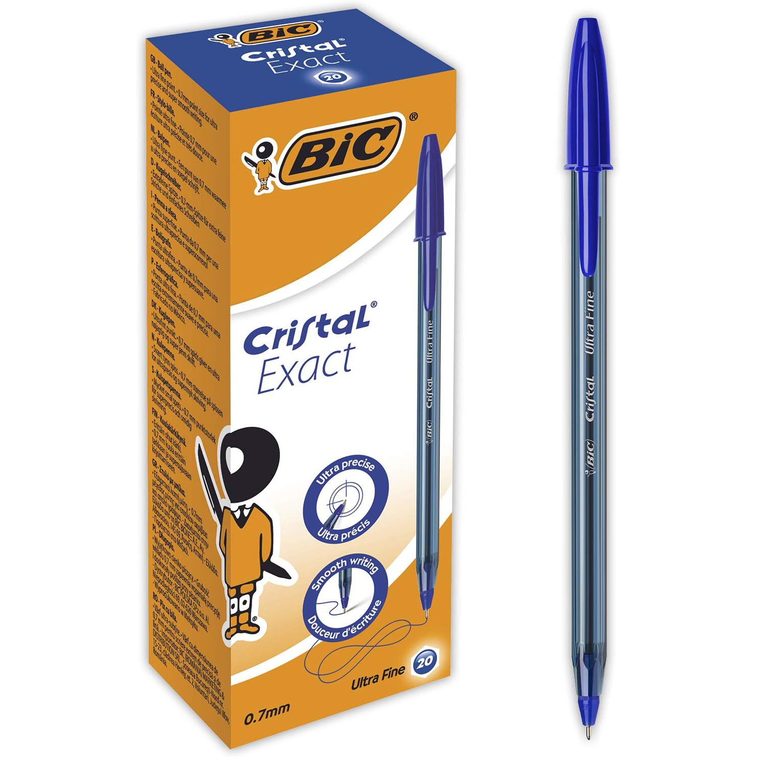 BIC Cristal Exact Bolígrafo Punta Fina 0,7mm Azul (Caja de 20 Uds.)