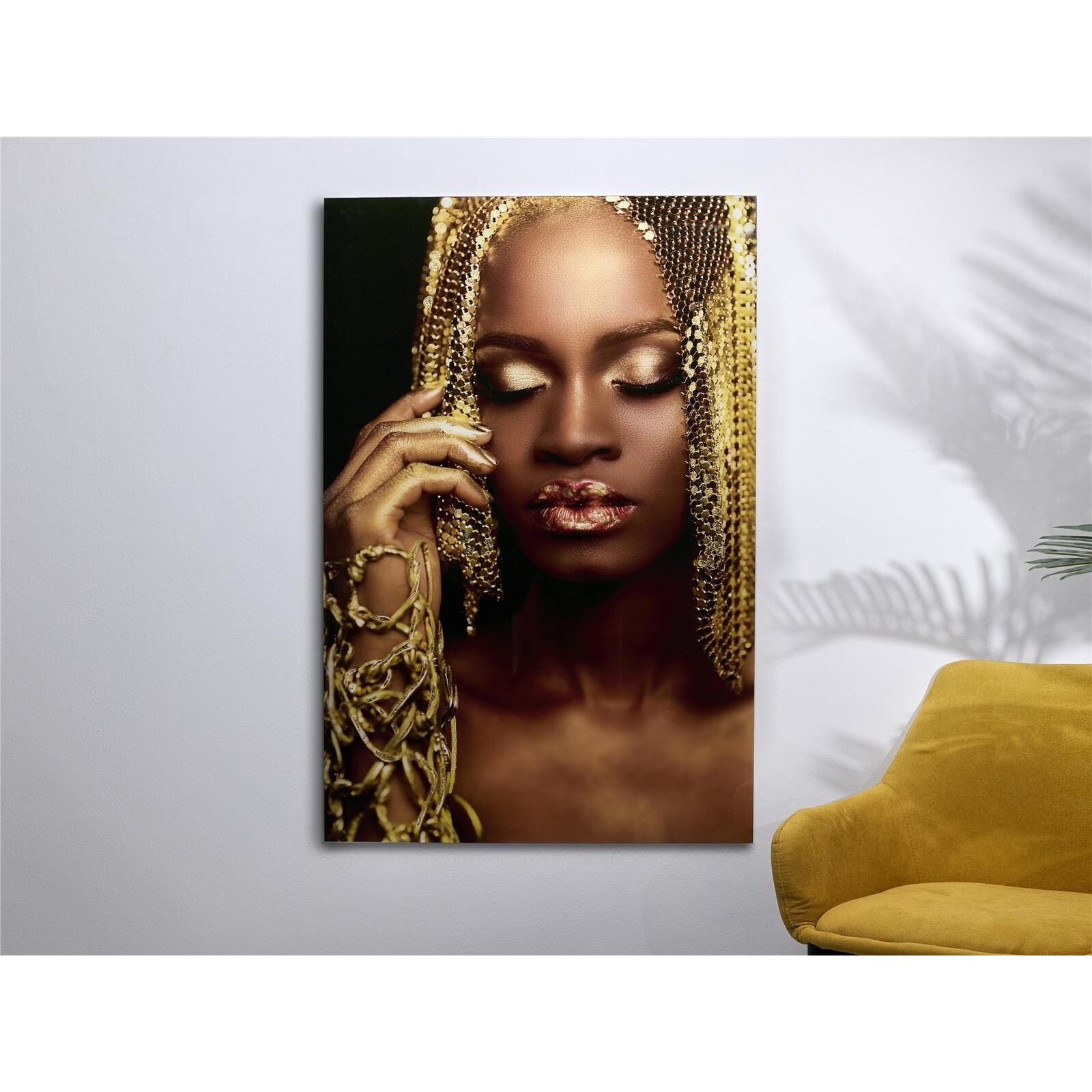 Cuadro cristal impr. mujer africana c/oro 80x120 cms. 80x1x120 cms. El mejor complemento para tu hogar.