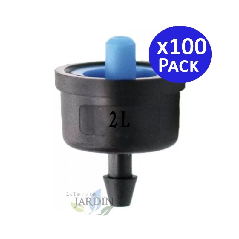 SUINGA Pack 100 Goteros de 2 Litros para Riego Agrícola y Jardinería | Gotero Pinchado No Desmontable | Compatible con Microtubo