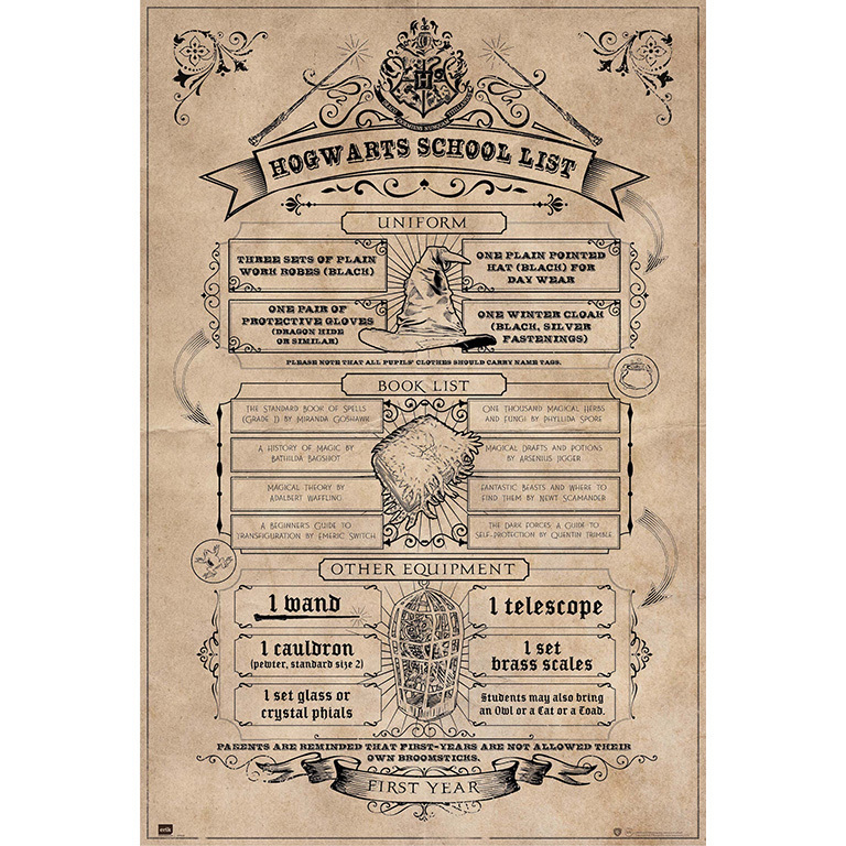 Grupo Erik Póster Harry Potter Hogwarts Lista - 61 X 91 5 Cm - Papel de Brillo 150 Gr - Envío Enrollado