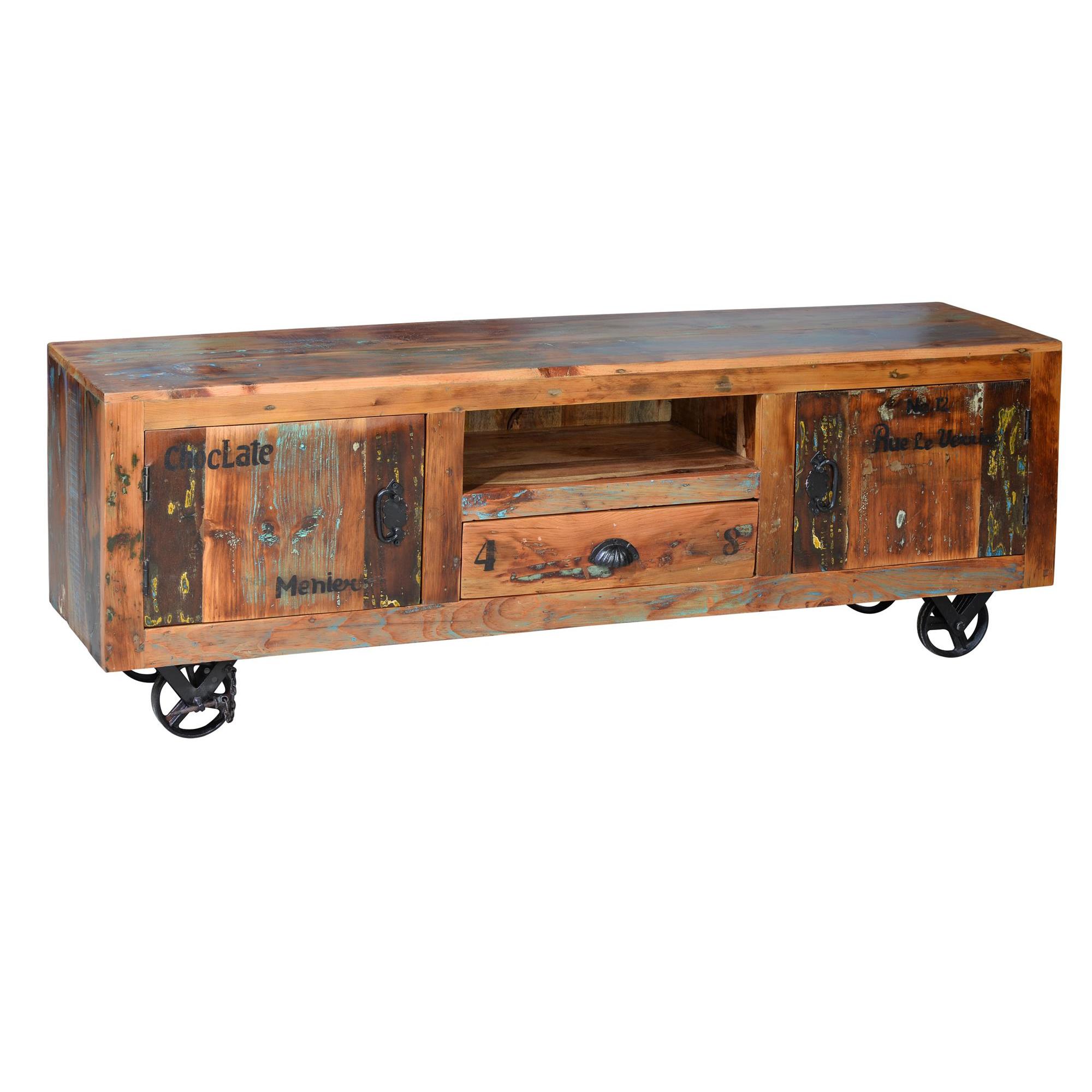 Mueble TV exclusivo en madera reciclada multicolor