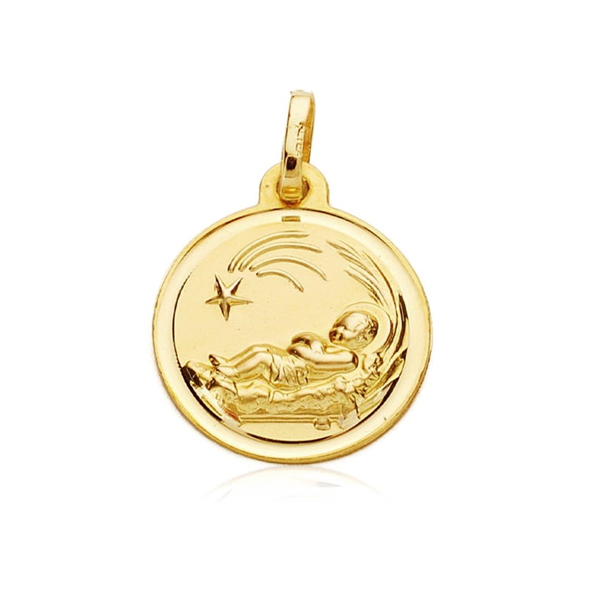 Medalla oro 18k Niño del Pesebre 16mm. filo liso