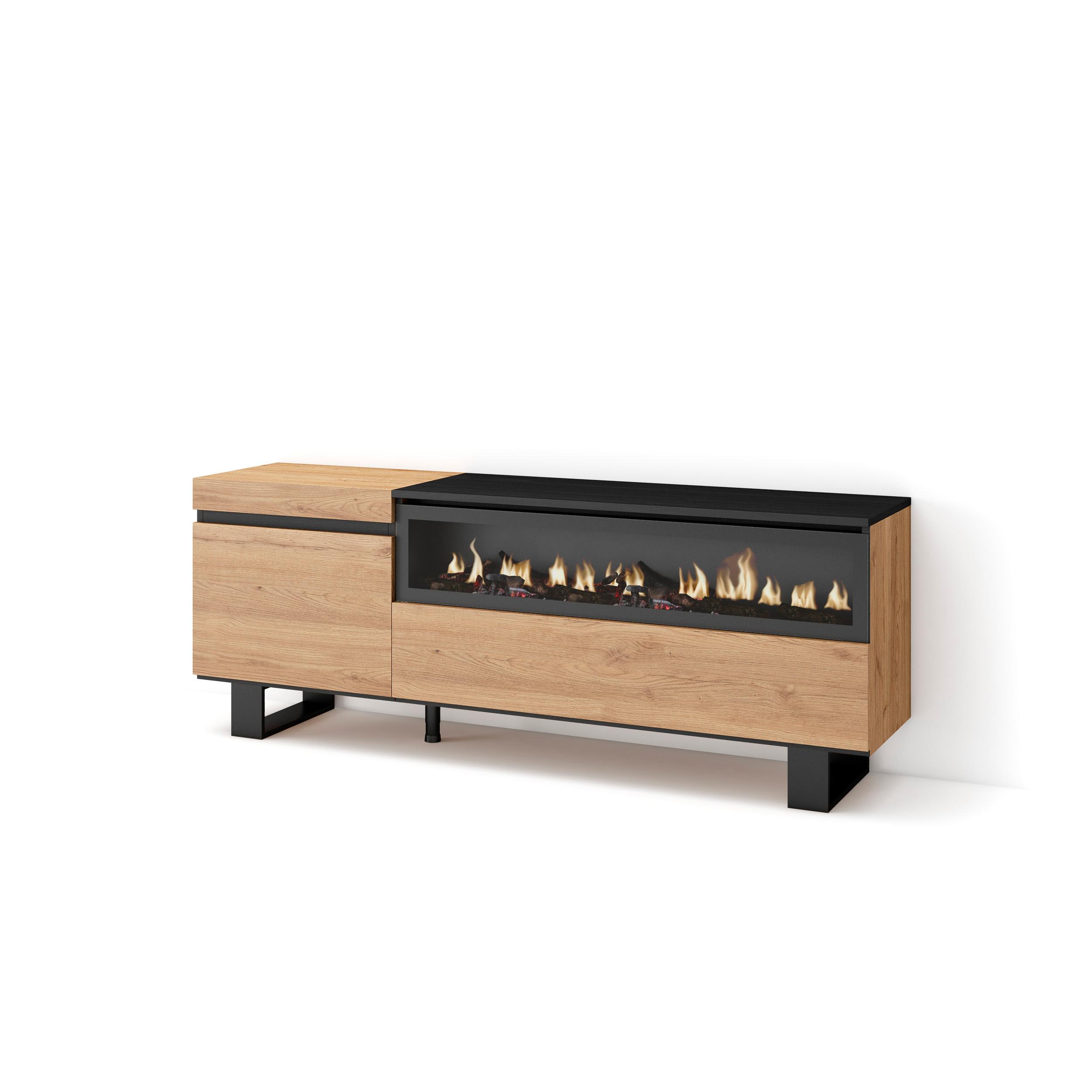 Skraut Home, Mueble de Televisión en melamina de alta calidad, Fuego led efecto 3d, Estilo Moderno Elegante, 153x35x57cm