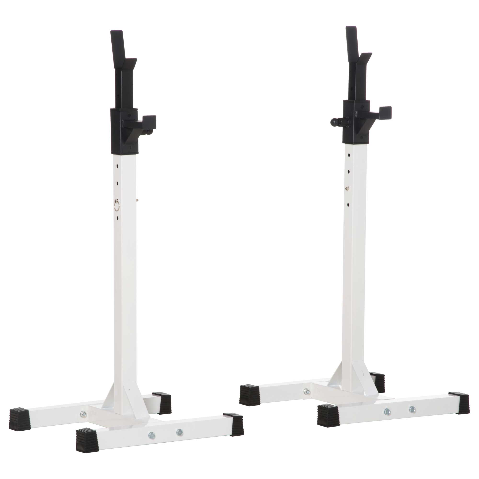 HOMCOM Soporte para Barras de Pesas Ajustable Estante de Acero para Levantamiento de Pesas Carga Máx. 150 kg Entrenamiento en Gimnasio Hogar 52x48x105-160 cm Blanco