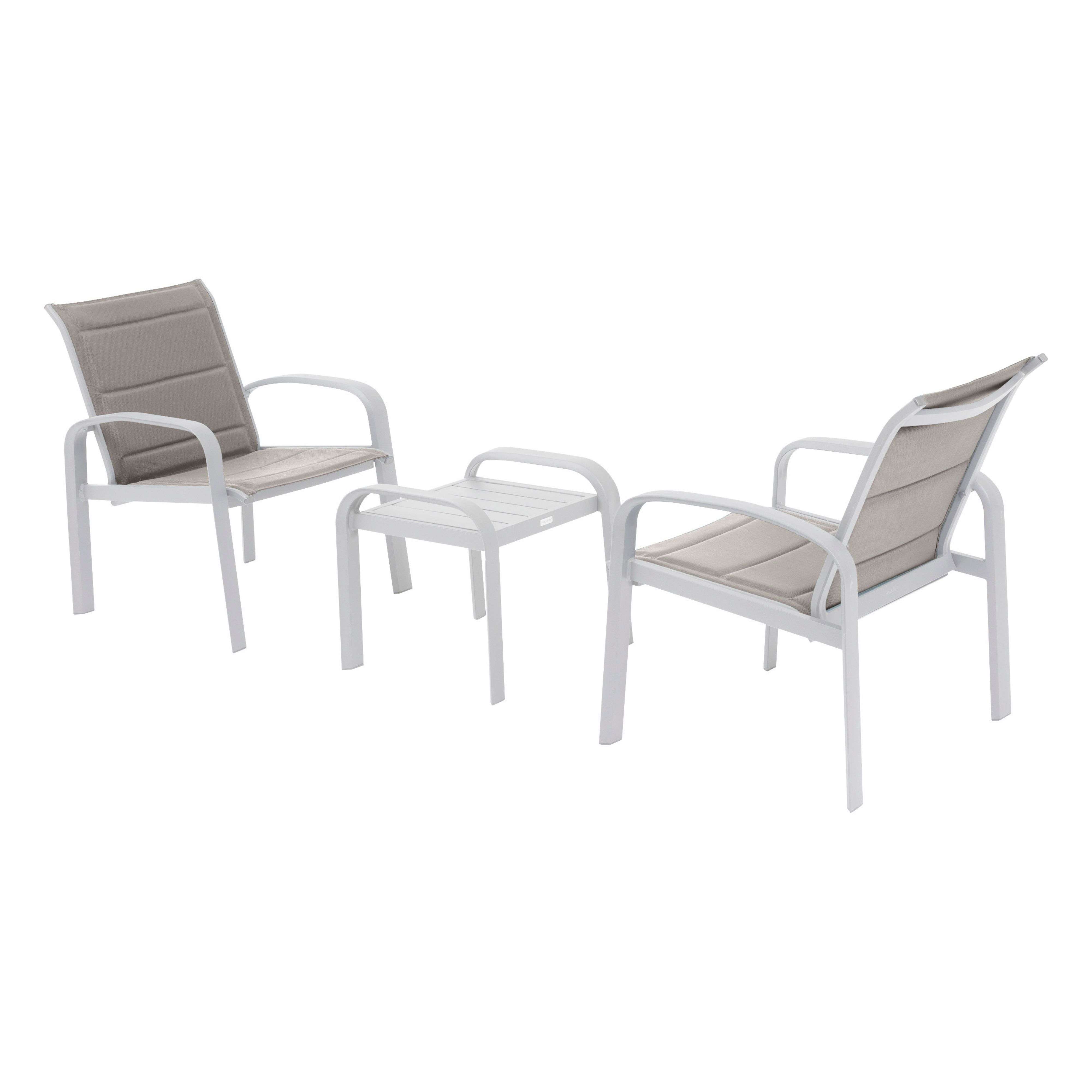 Miroytengo Conjunto de Muebles Exterior Elyn Jardín Terraza 3 Piezas Estilo Contemporáneo Color Blanco y Beige
