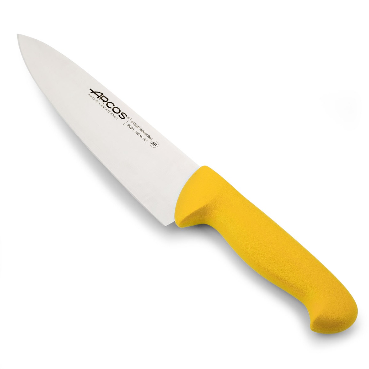 Arcos Cuchillo Chef con Hoja Acero Inoxidable Nitrum 200 mm. Cuchillo cocina profesional multipropósito. Mango ergonómico polipropileno. Serie 2900. Color amarillo.