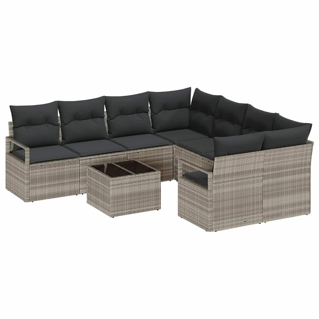vidaXL Juego de Sofá Manual 9 pcs Gris claro y negro ratán sintético