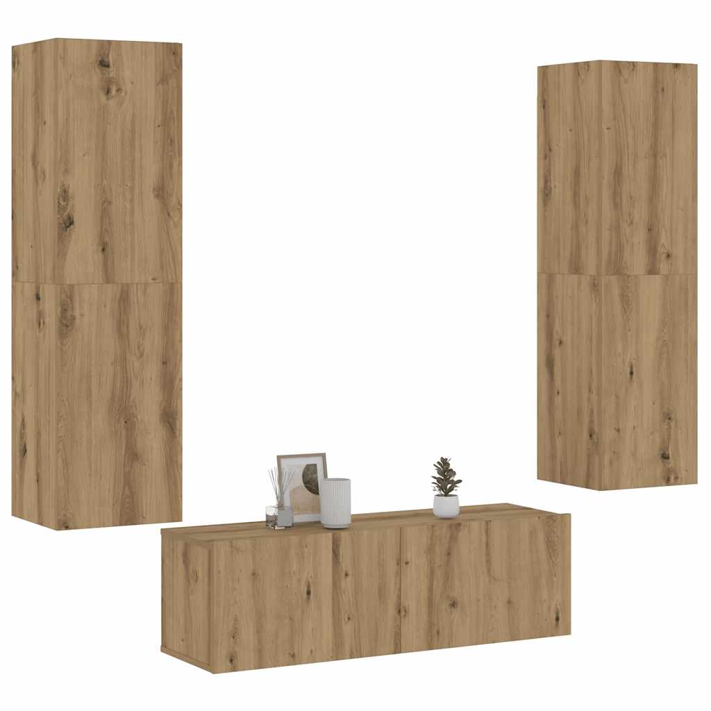 vidaXL Muebles de TV de pared 3 uds madera ingeniería roble artesanal en color Roble artisan/Madera antigua | almacenamiento funcional diseño moderno para baño dormitorio sala