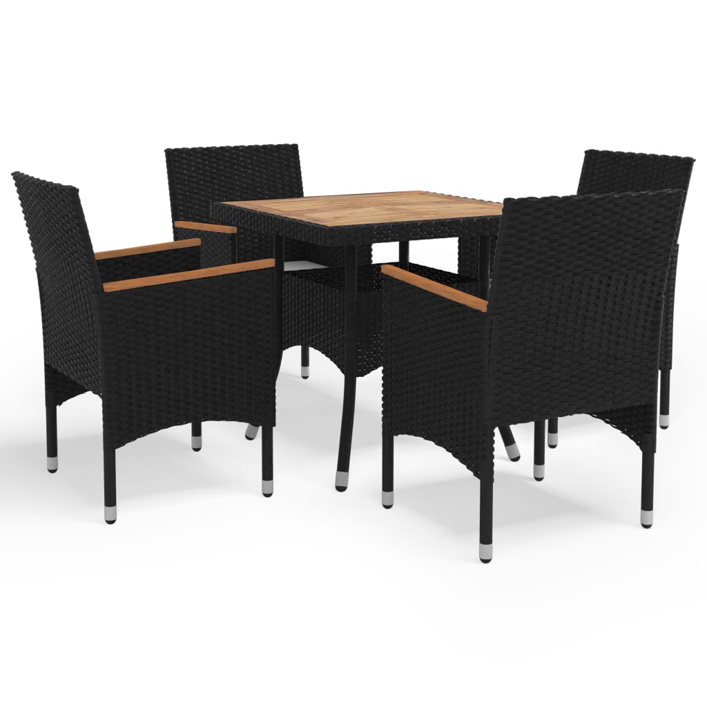 vidaXL Muebles de jardín 5 piezas ratán sintético negro y acacia
