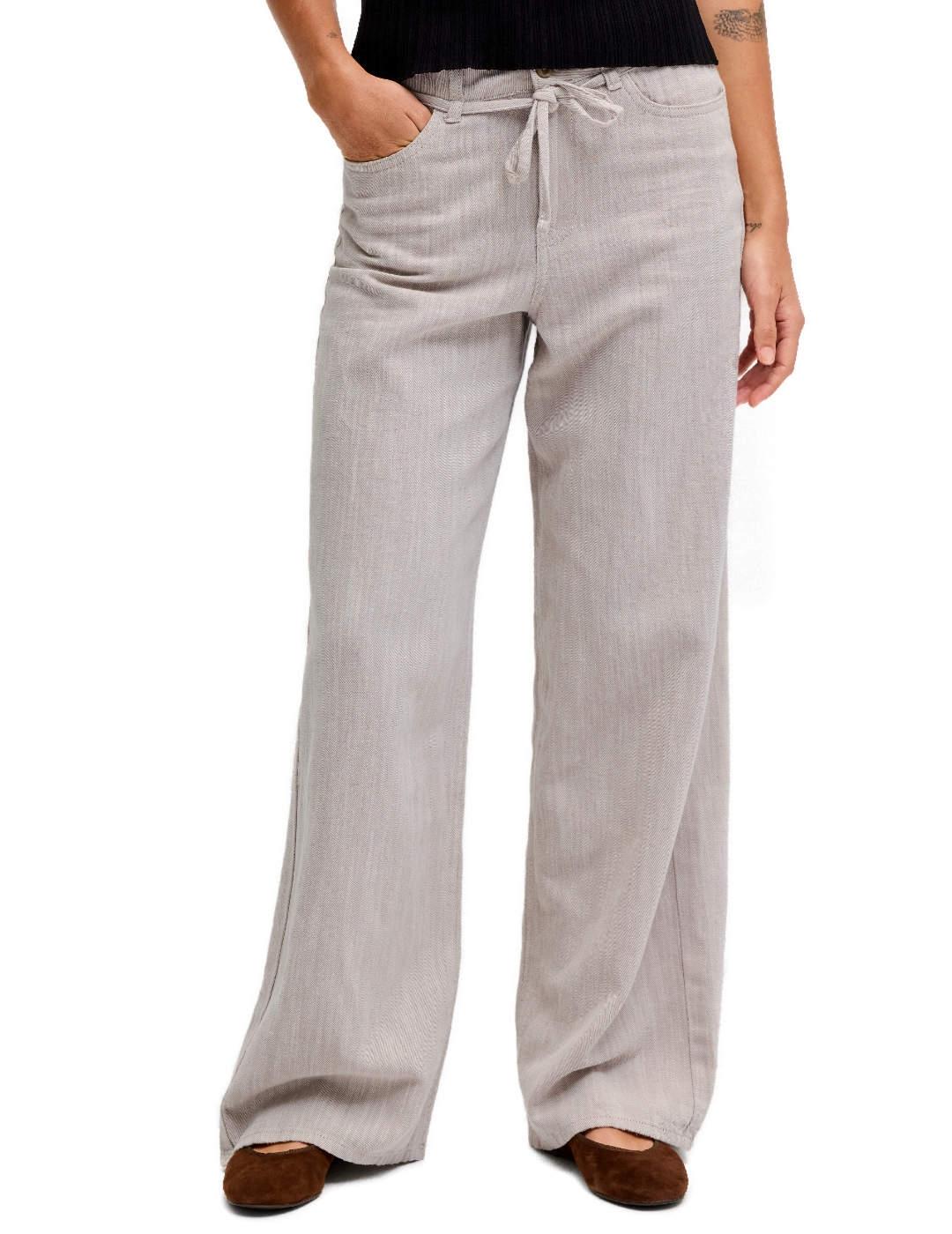 Pantalón JJXX Zoe Fika wide beige de lino para mujer