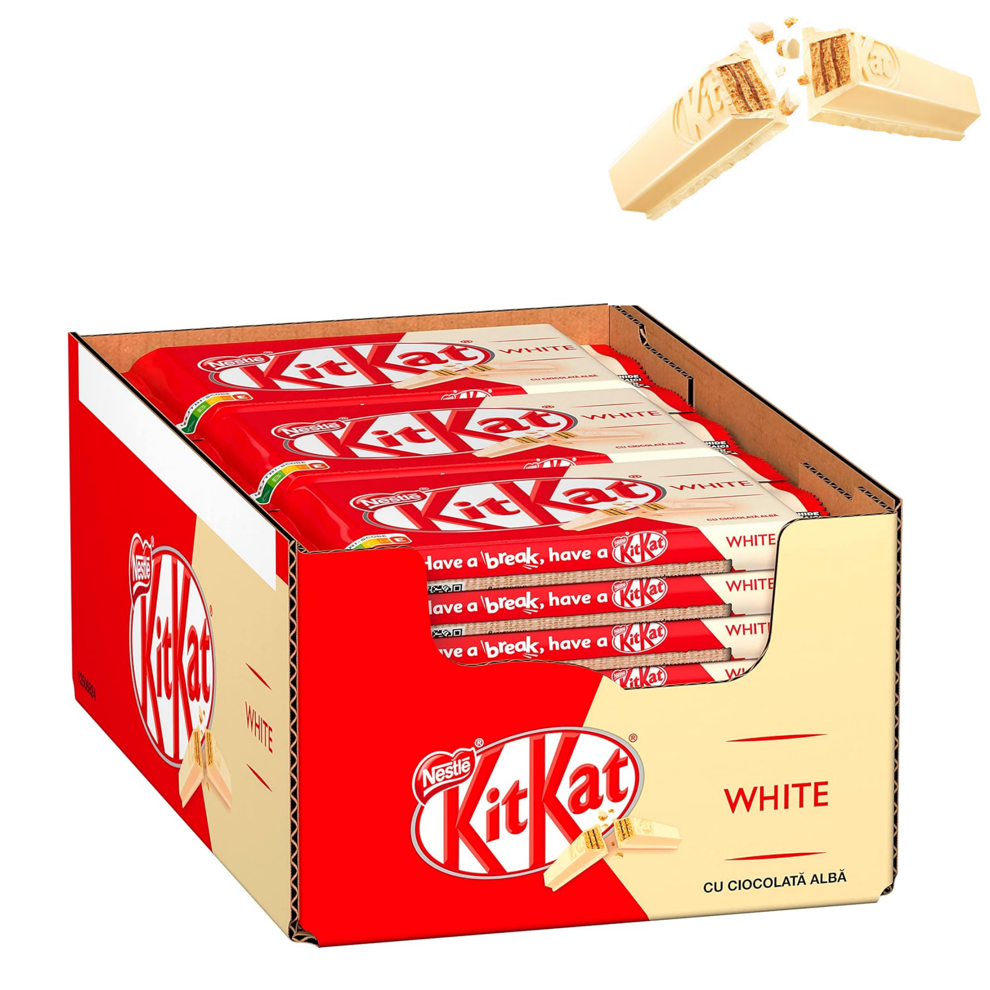 Kit Kat White Nestlé - KitKat Chocolate Blanco  - Barritas de Galleta con Chocolate Blanco KitKat - Caja 24 Unidades