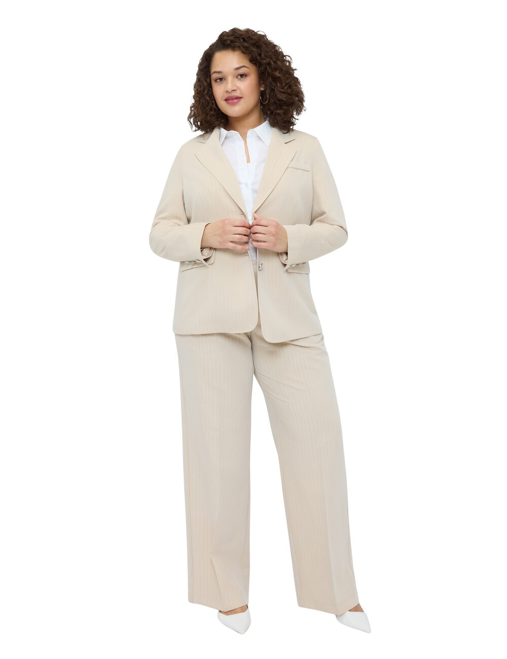 Fiorella Rubino - Blazer efecto raya diplomática con botones joya