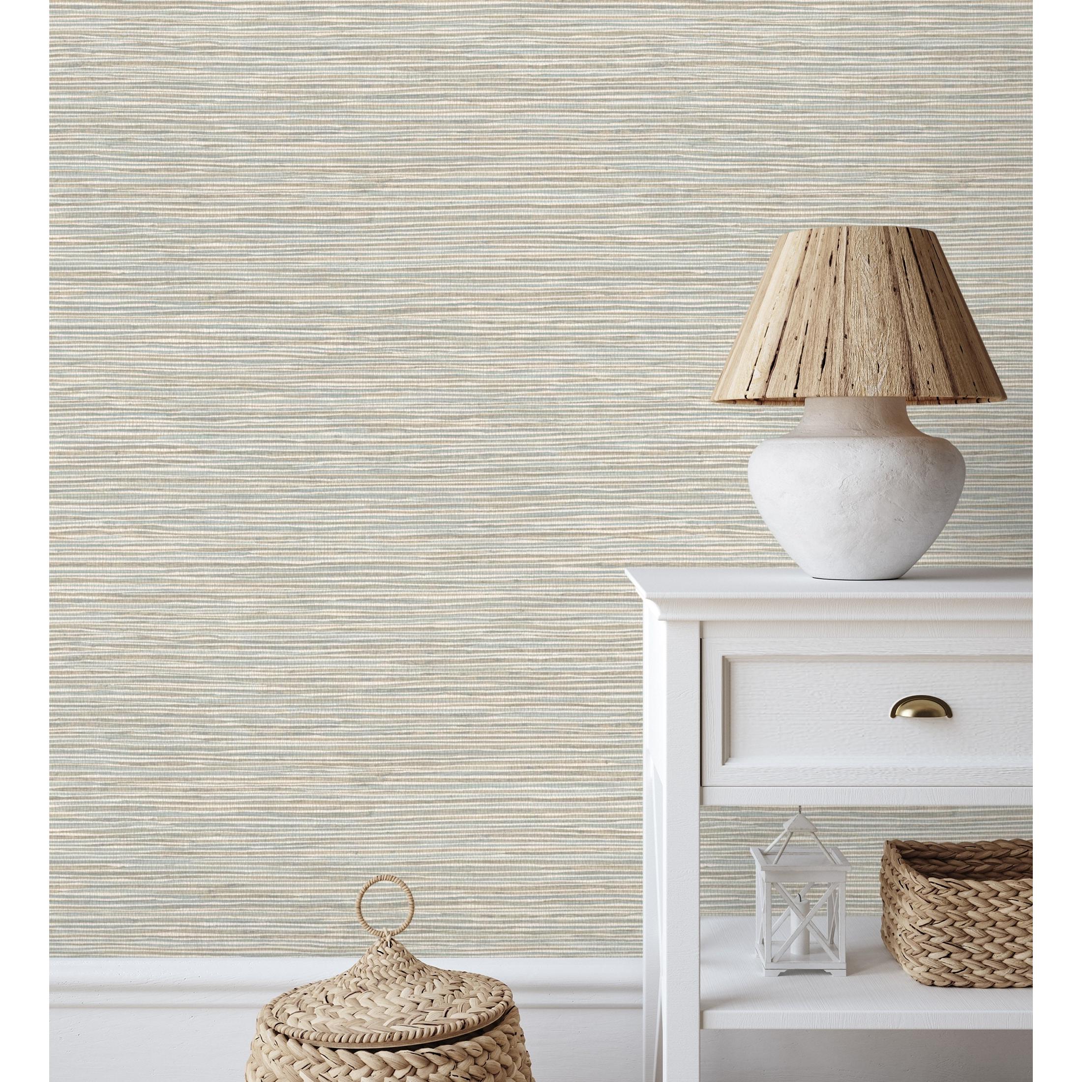 Papel pintado vinílico ecológico con textura de fibras de cáñamo fondo verde agua claro - Sisay Texture 681836 de GAULAN - Rollo de 10 m x 0,52 m