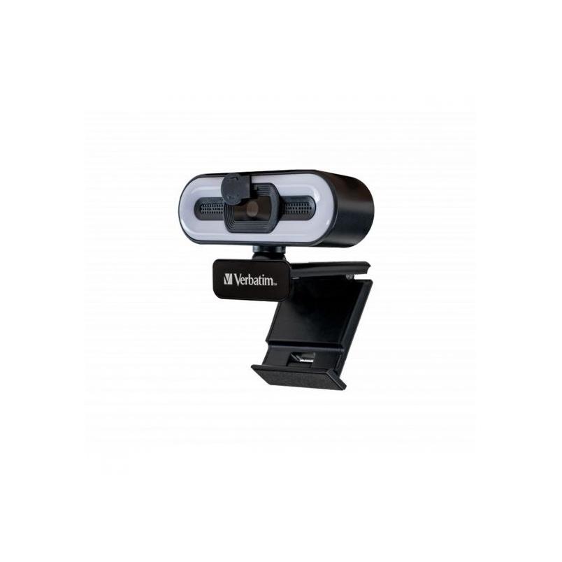 Verbatim Cámara Web Full HD 1080p con Micrófono y Iluminación Ajustable para Llamadas de Video y Streaming