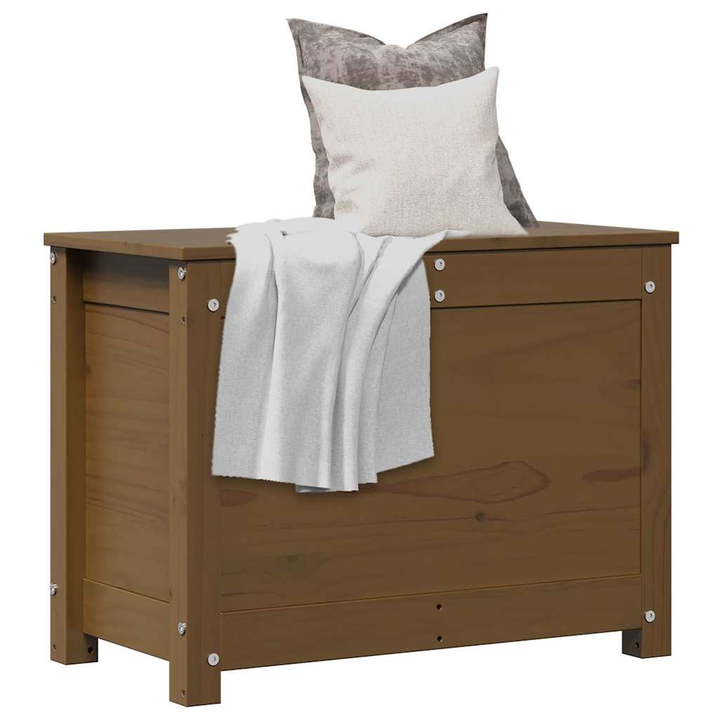 vidaXL Caja de almacenaje madera maciza pino 60x32x45,5 cm en color Marrón miel/Blanco/Gris y más
