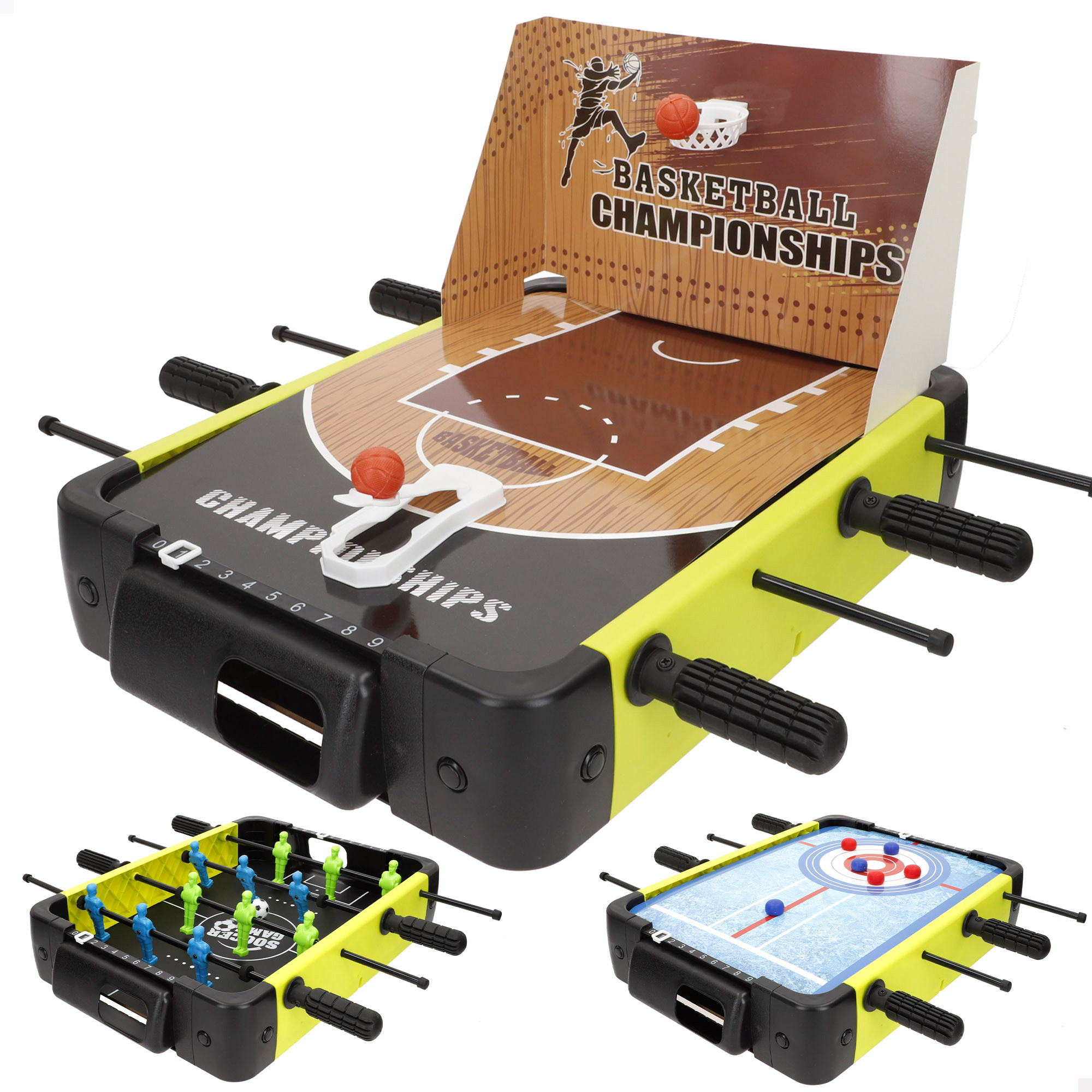 CB Games - Set 3 juegos de mesa, futbolín, básquet, air hockey, para 2 ó más jugadores, juguetes niños 6 años, para jugar en casa