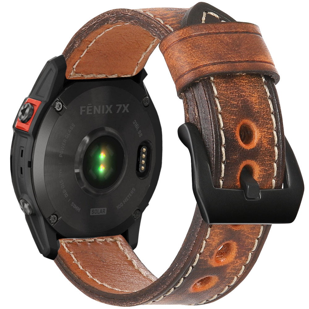 Correa de Cuero para Garmin Fenix 8 - 51mm / Fenix 7X Pro / Fenix 6X Pro / Enduro 3 / Epix 2 Pro 51mm, Pulsera de Piel Hecha a Mano Conectores Quickfit 26mm