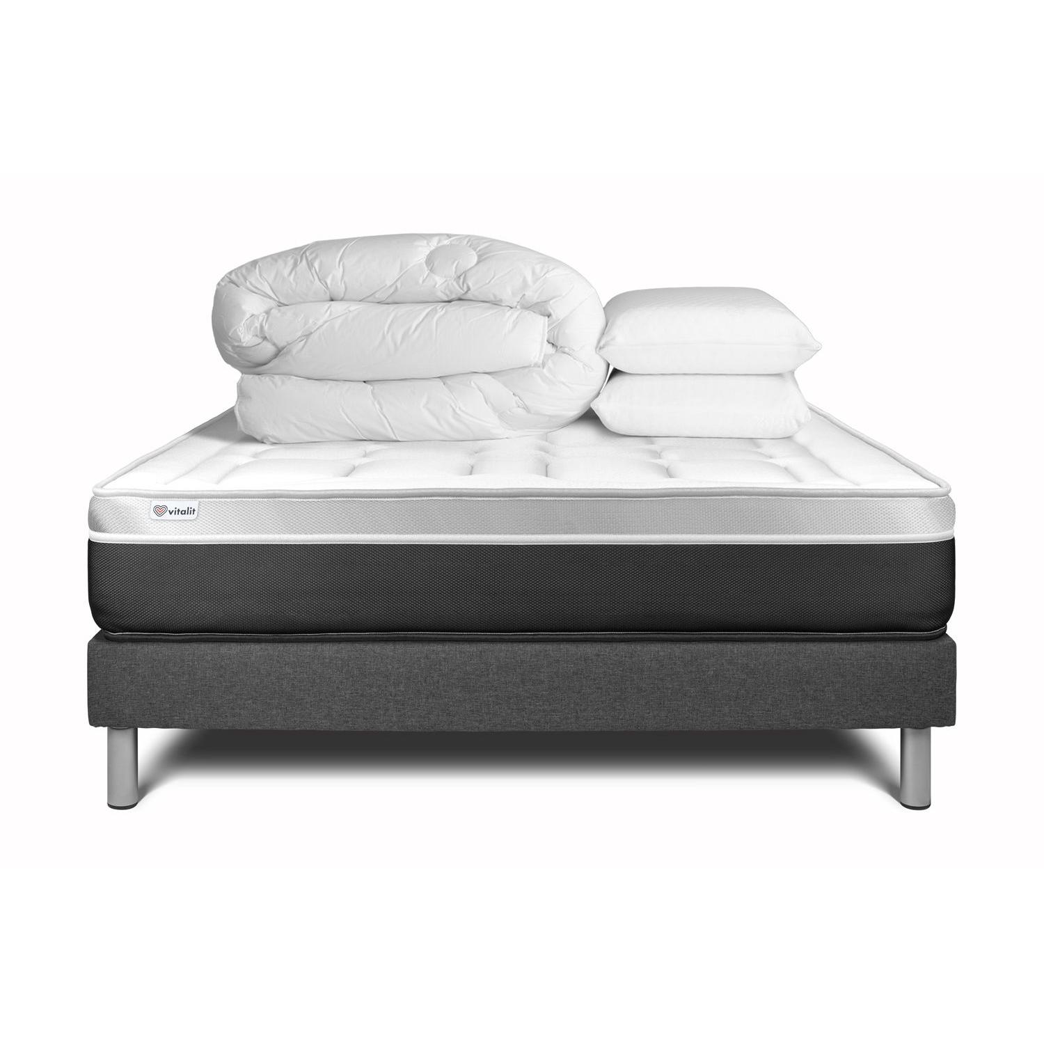 Pack cama completa - Colchón 200x200cm + Somier con láminas (kit) + 2 almohadas + Edredón - Vital Soft