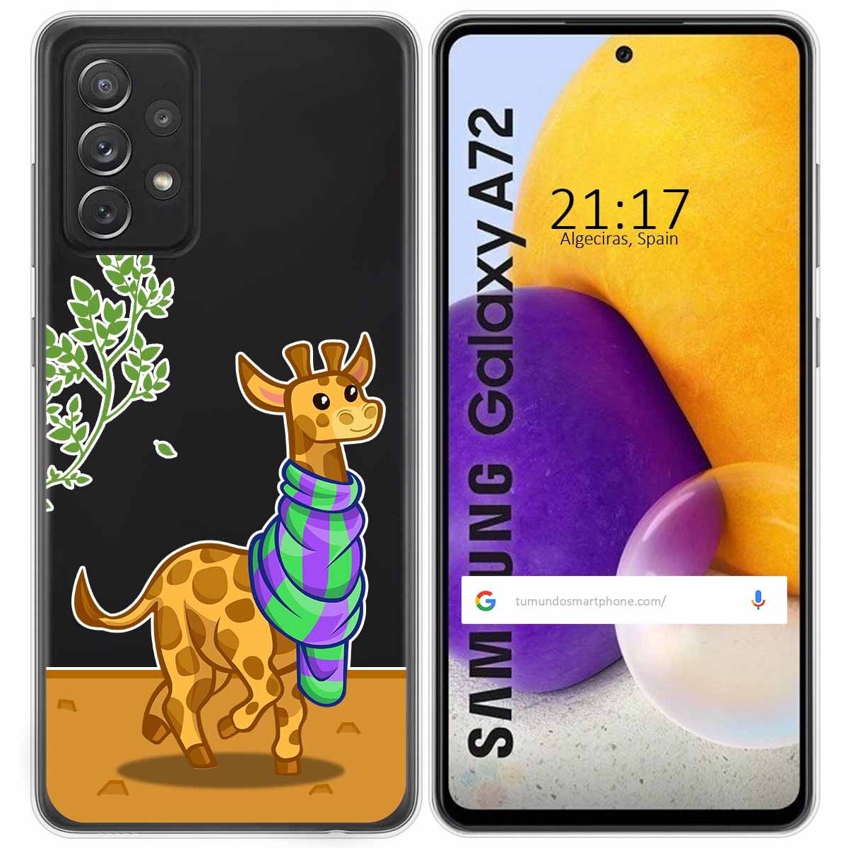 Tumundosmartphone Funda Gel Transparente para Samsung Galaxy A72 diseño Jirafa Dibujos