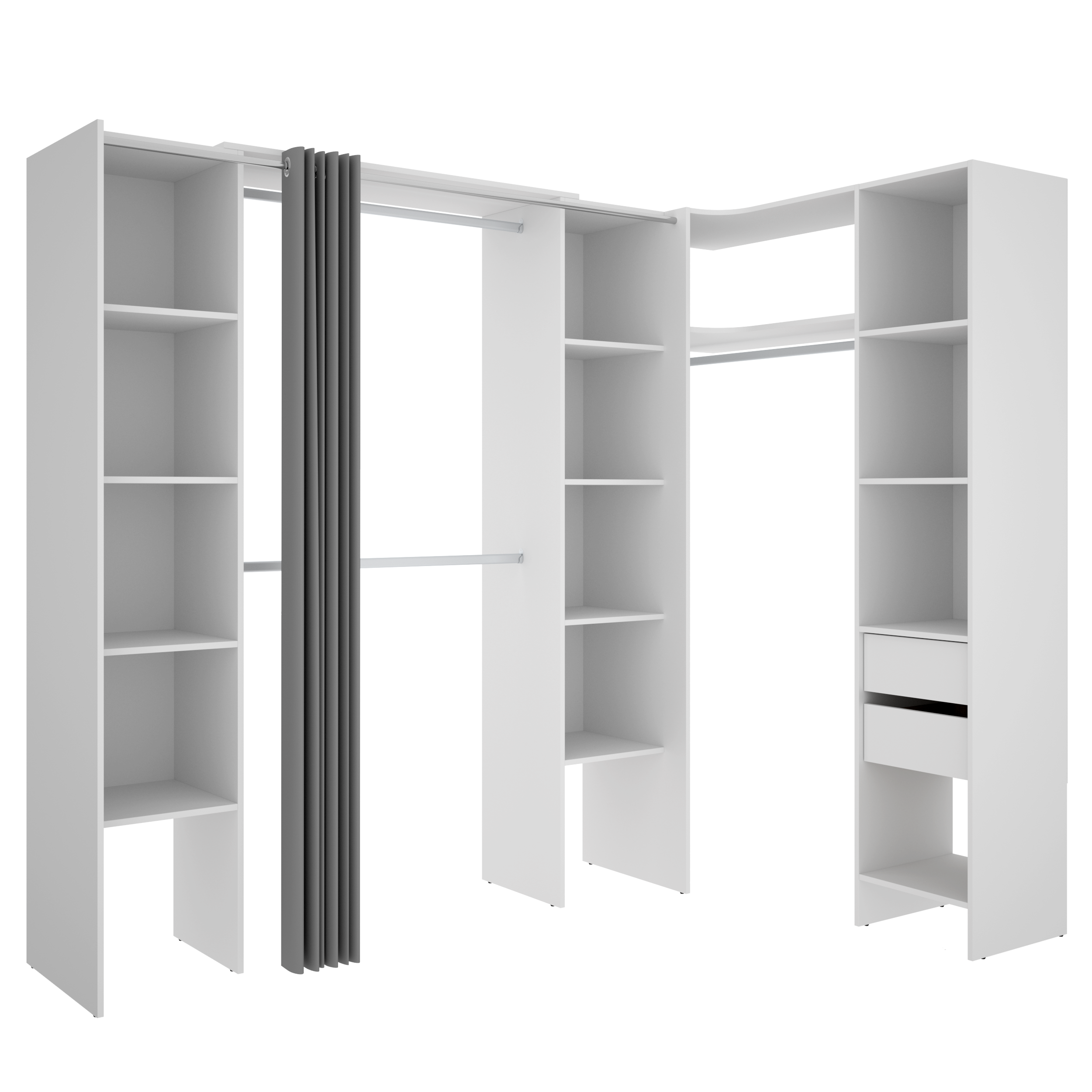 DEKIT - COMPOSICION VESTIDOR RINCONERO ADAPTABLE Y CON CORTINA - 205 x 164/234 x 141 cm - BLANCO